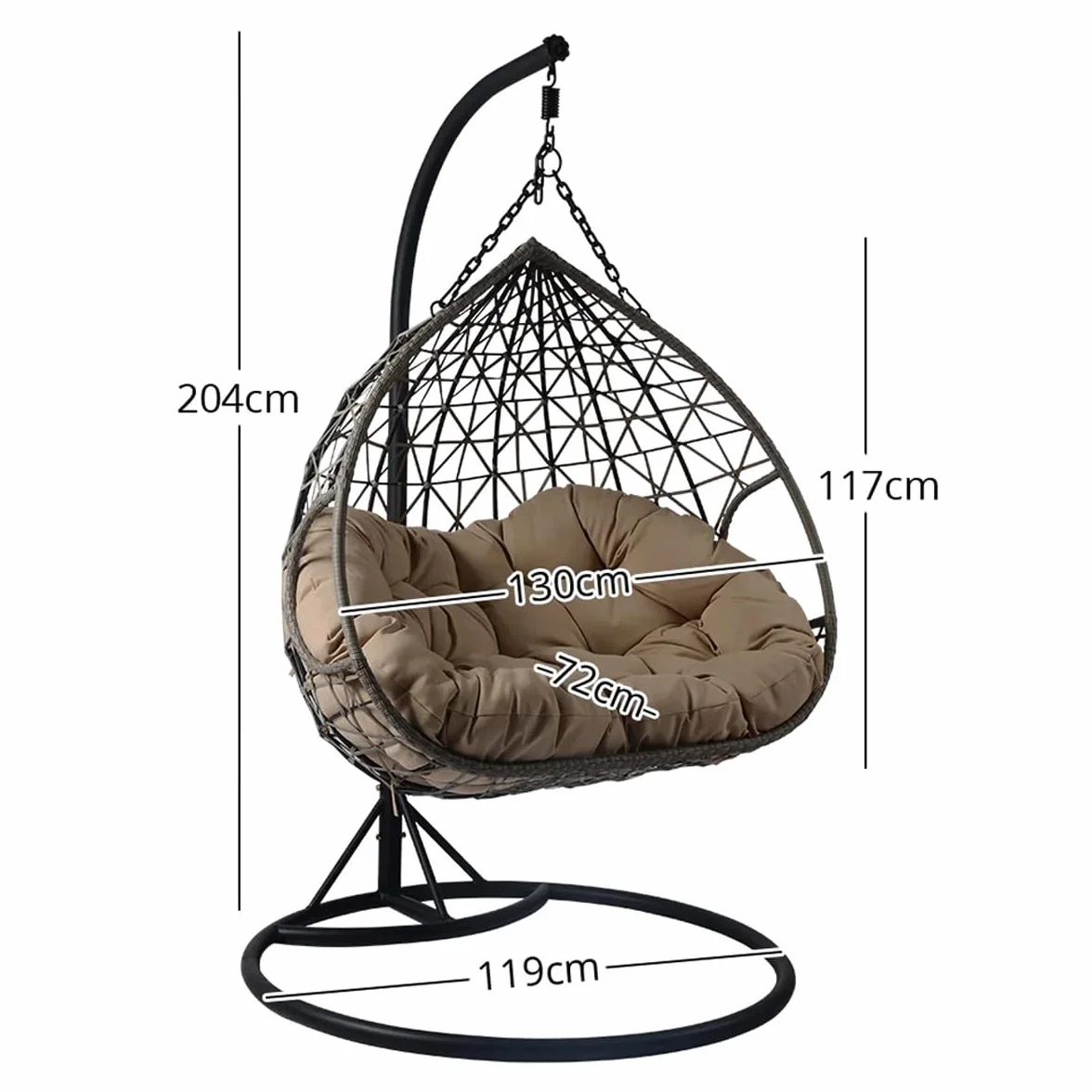 Poltrona a Uovo Sospesa in Rattan Lita XL Poltrona a Uovo da Esterno in Rattan PE, Sedia Sospesa con Cuscini Imbottiti, Struttura in Acciaio, Design Ergonomico, per Giardino, Terrazzo, Patio e Veranda