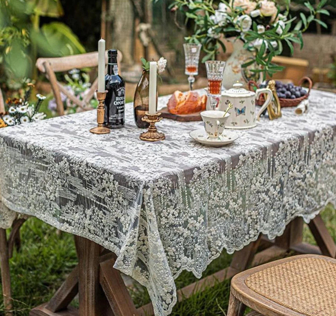 Tovaglia in pizzo vintage tinta unita 220x130 cm rotonda rettangolare per tavolo da pranzo