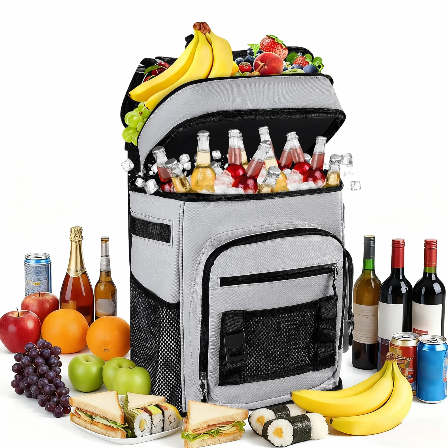 Zaino refrigerante grande da 30 l, con scomparto frigorifero, grande zaino termico, impermeabile, isolato, borsa da picnic a prova di perdite, pieghevole, borsa frigo portatile per barbecue, picnic
