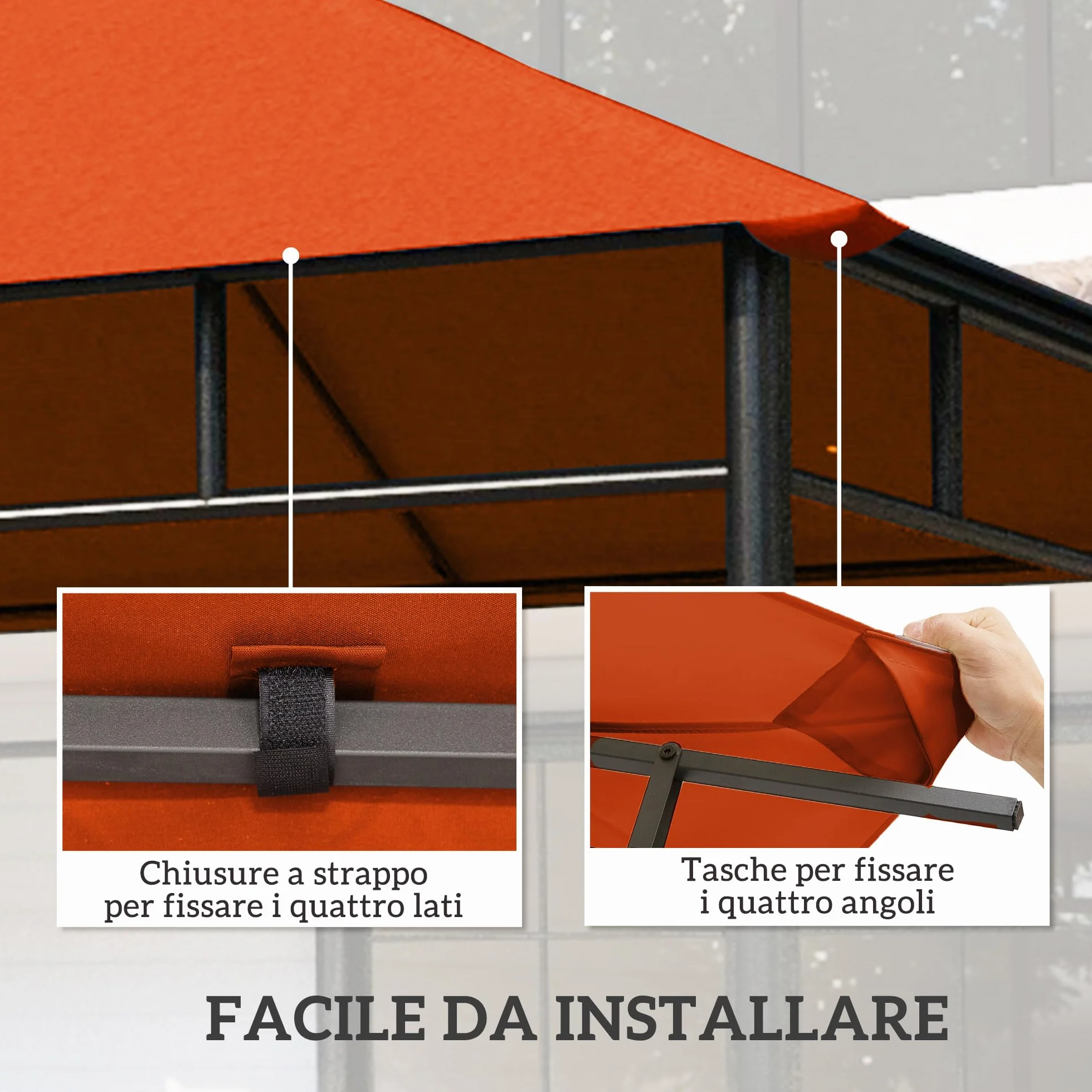 Outsunny Tetto di Ricambio per Gazebo 3x3 m in Poliestere 180g/㎡, Resistente all'Acqua, 298x295 cm, Arancione