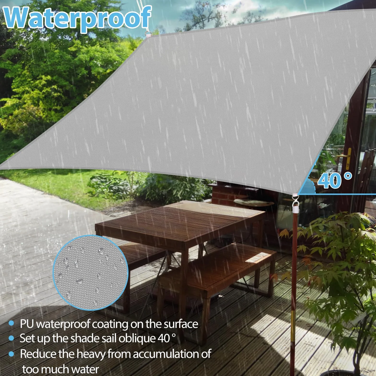 Vela Ombreggiante Rettangolare 4x5m Protezione UV 99% Impermeabile Tenda Ombreggiante per Patio Giardino