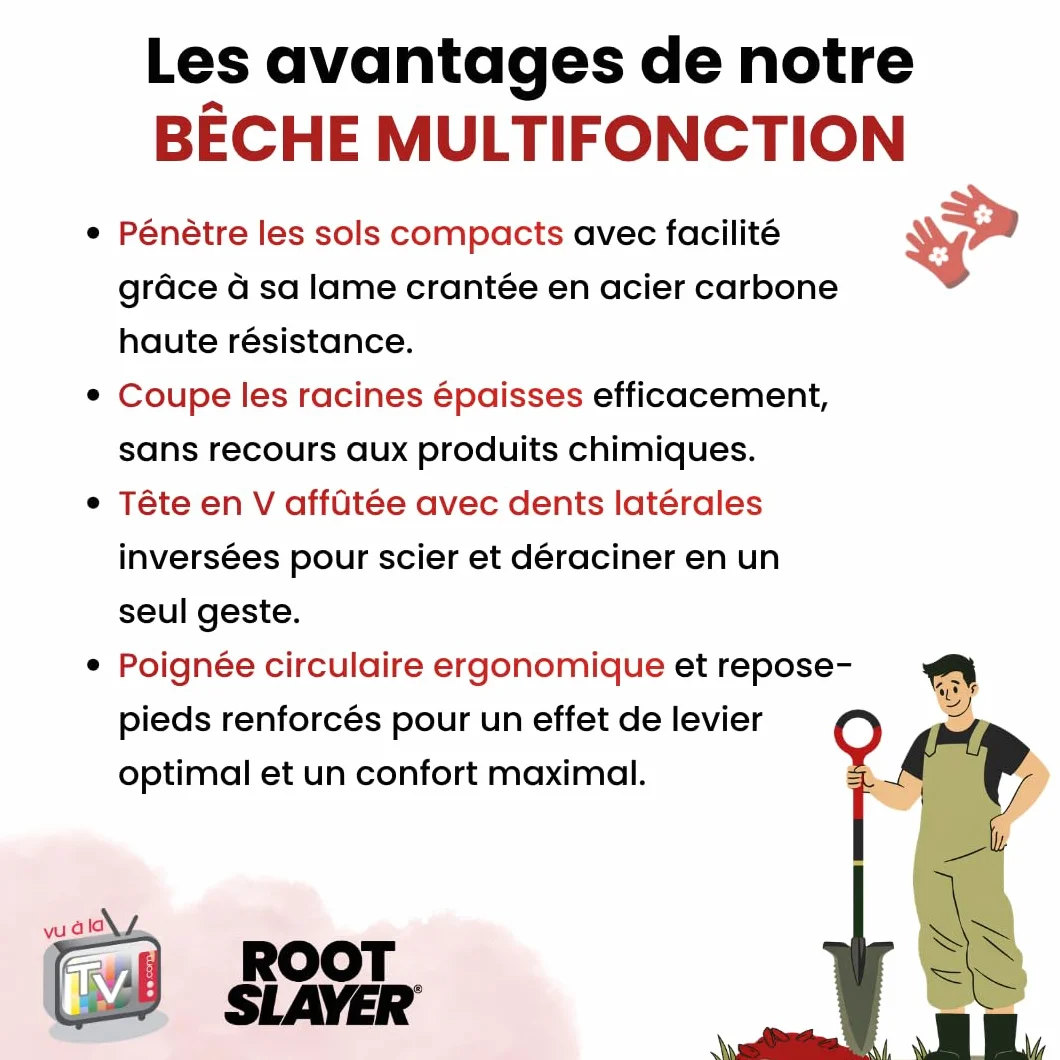 Rootslayer – Venteo – Vanga professionale multifunzione 6 in 1 RootSlayer – Manico 360 – Adulto – Nero – Lama affilata – Denti dentati