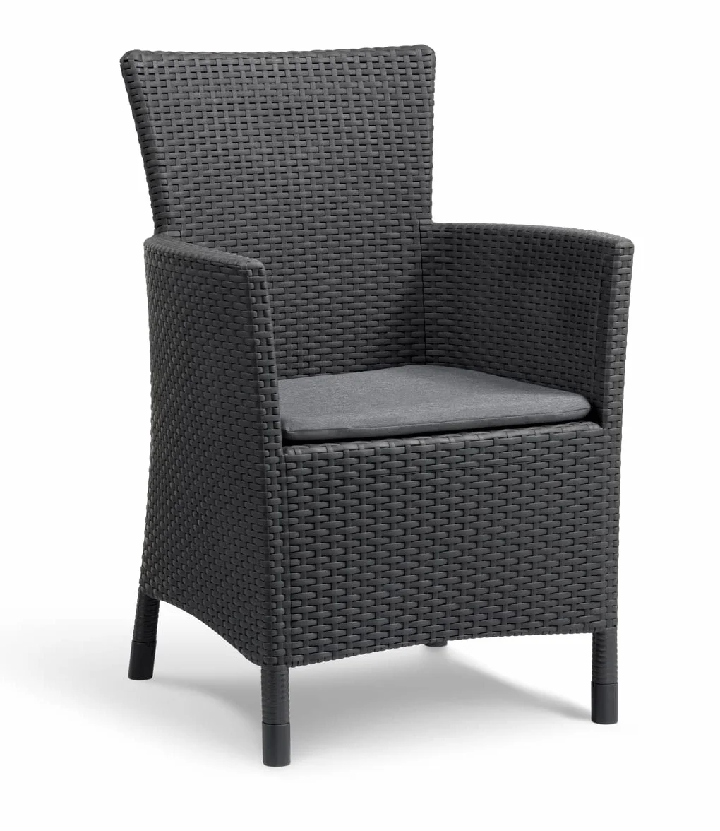 Keter Iowa Poltrona da Giardino Effetto Rattan con Cuscino 62x60x89H Grafite