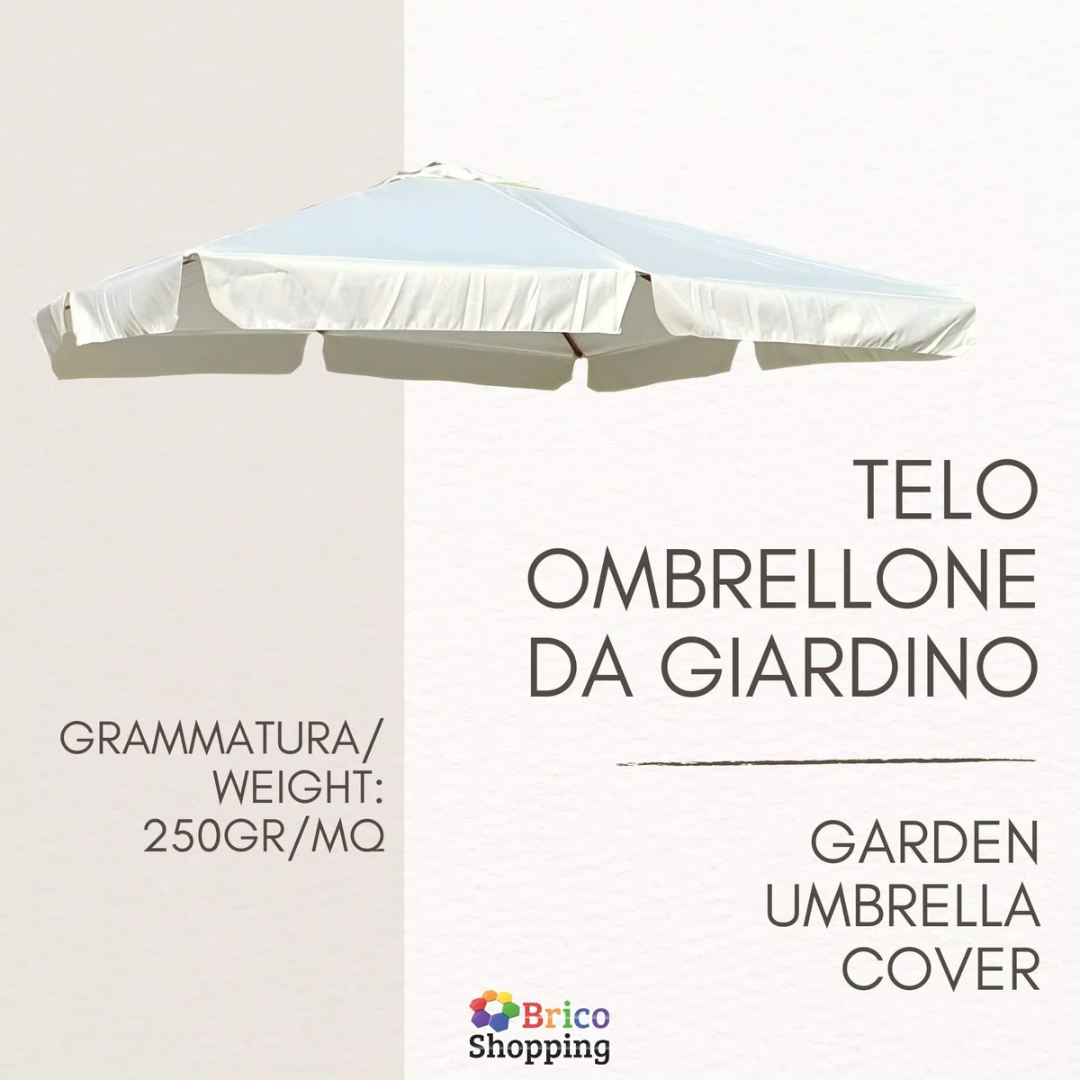 BricoShopping® Telo Ricambio Ombrellone Decentrato 3x4 m Impermeabile 250 gr/mq con Airvent, Copertura 280x380 cm con Tasche per Ombrellone a Braccio 8 Stecche in Legno