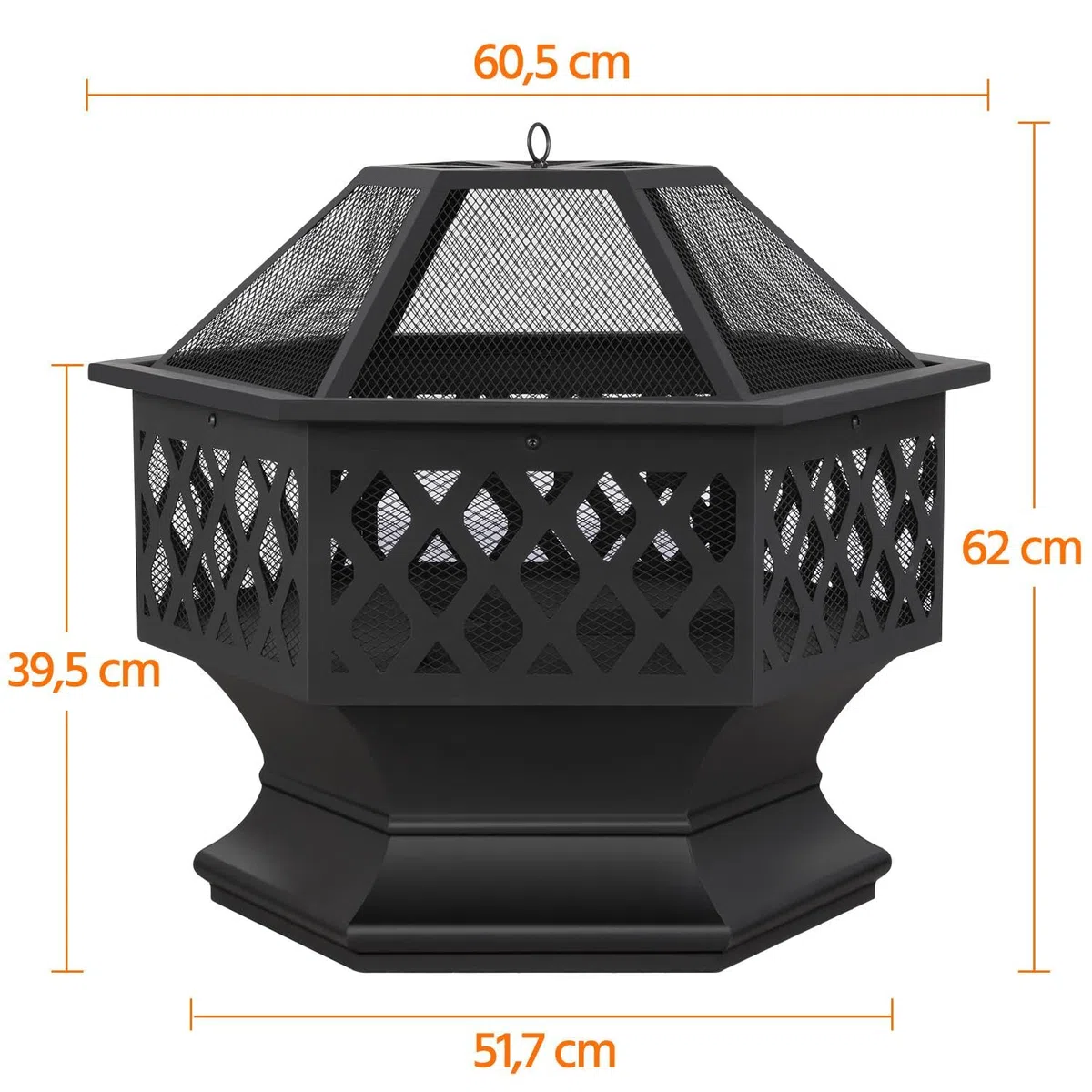 Yaheetech Braciere da Giardino Esterno a Legna Esagonale per Riscaldamento con Coperchio e Attizzatoio per Raduno Campeggio 61 x 61 x 62 cm Nero