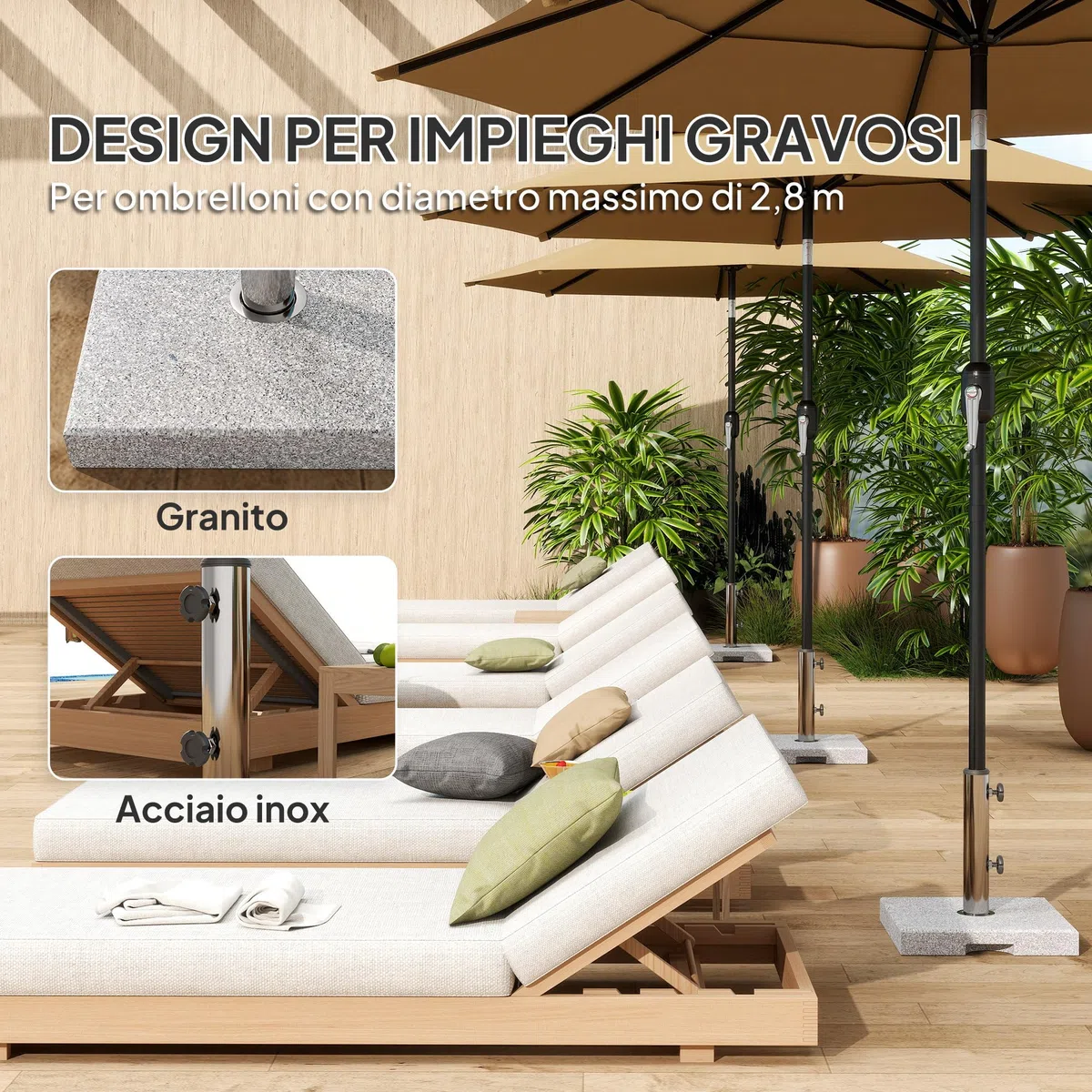 Outsunny Base per Ombrellone in Granito da 21 kg, Base Quadrata per Ombrelloni da Esterno con Maniglie e 2 Manopole Regolabili, Ideale per Giardino, Patio, Bordo Piscina, Grigio