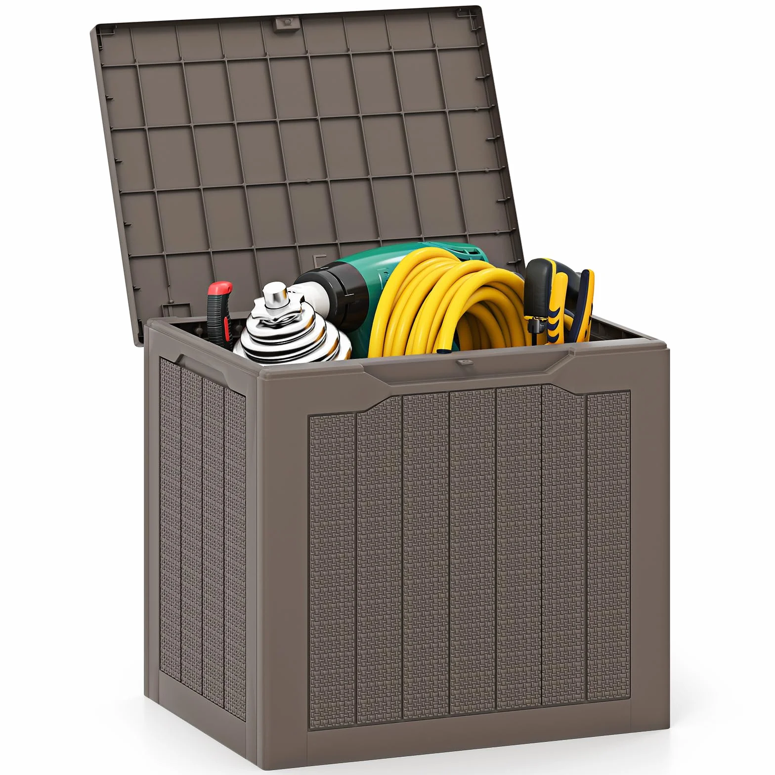 HOMASIS Baule da Esterno Impermeabile 96L Cassapanca Contenitore con Coperchio Rattan Marrone