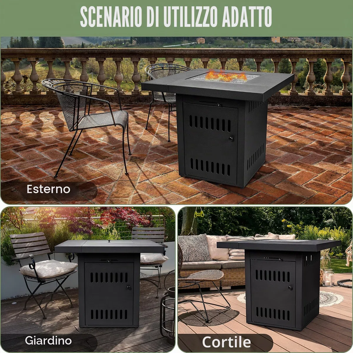 Ambiente Cube Tavolino da Fuoco a Carbone con Griglia per Barbecue Trasformabile in Tavolo da Giardino