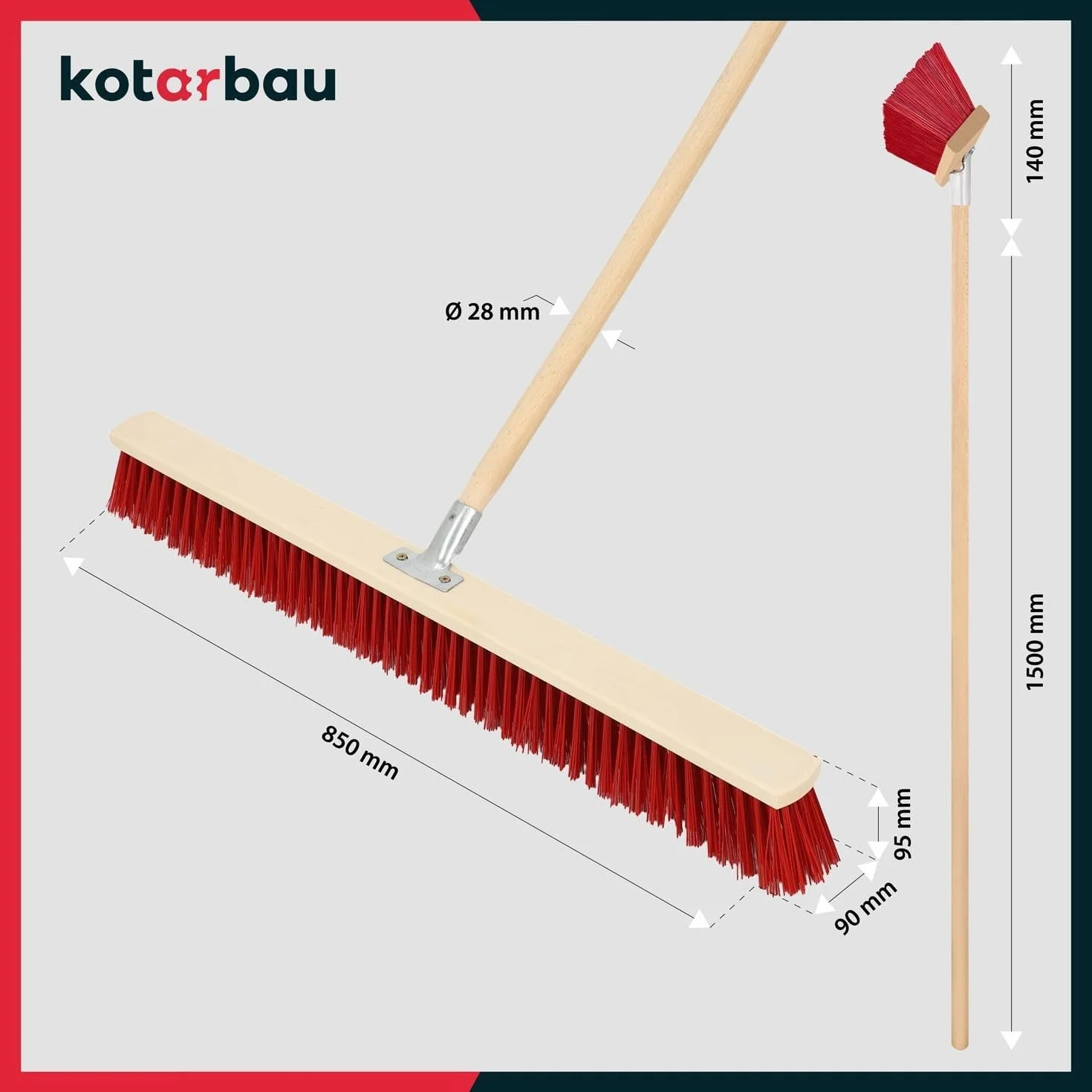 KOTARBAU® Scopa da Esterno - Spazzolone per Pavimenti Esterni - 85 cm - Scopettone Industriale - Scopa Giardino Esterno - con Manico - Legno - PVC