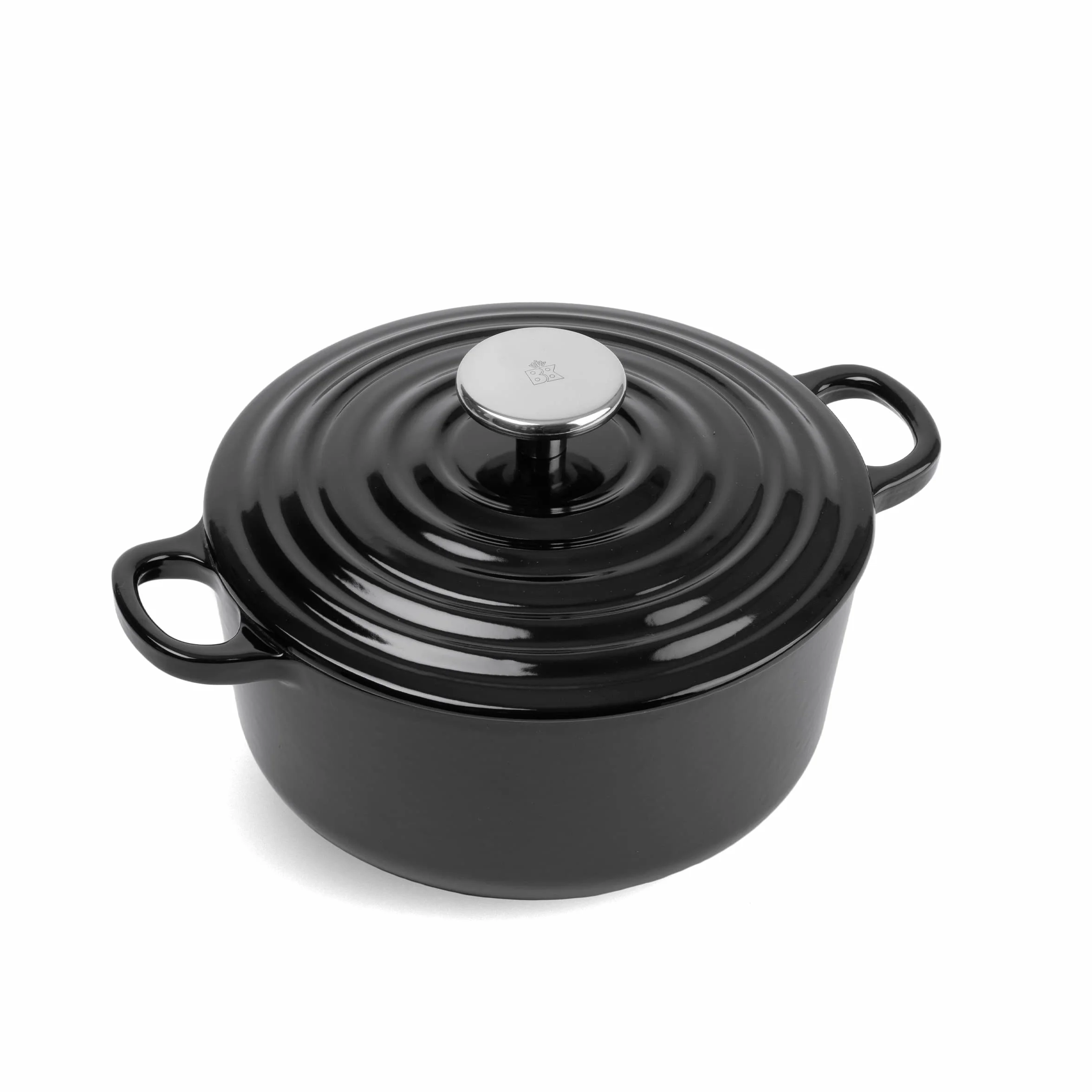 BK Cookware Ghisa Smaltata Tedesca, 24 cm/4,2 litri Casseruola avec Couvercle, Forno Olandese, Fornello a Induzione, Lavabile in lavastoviglie, Forno fino a 220°C, Nero