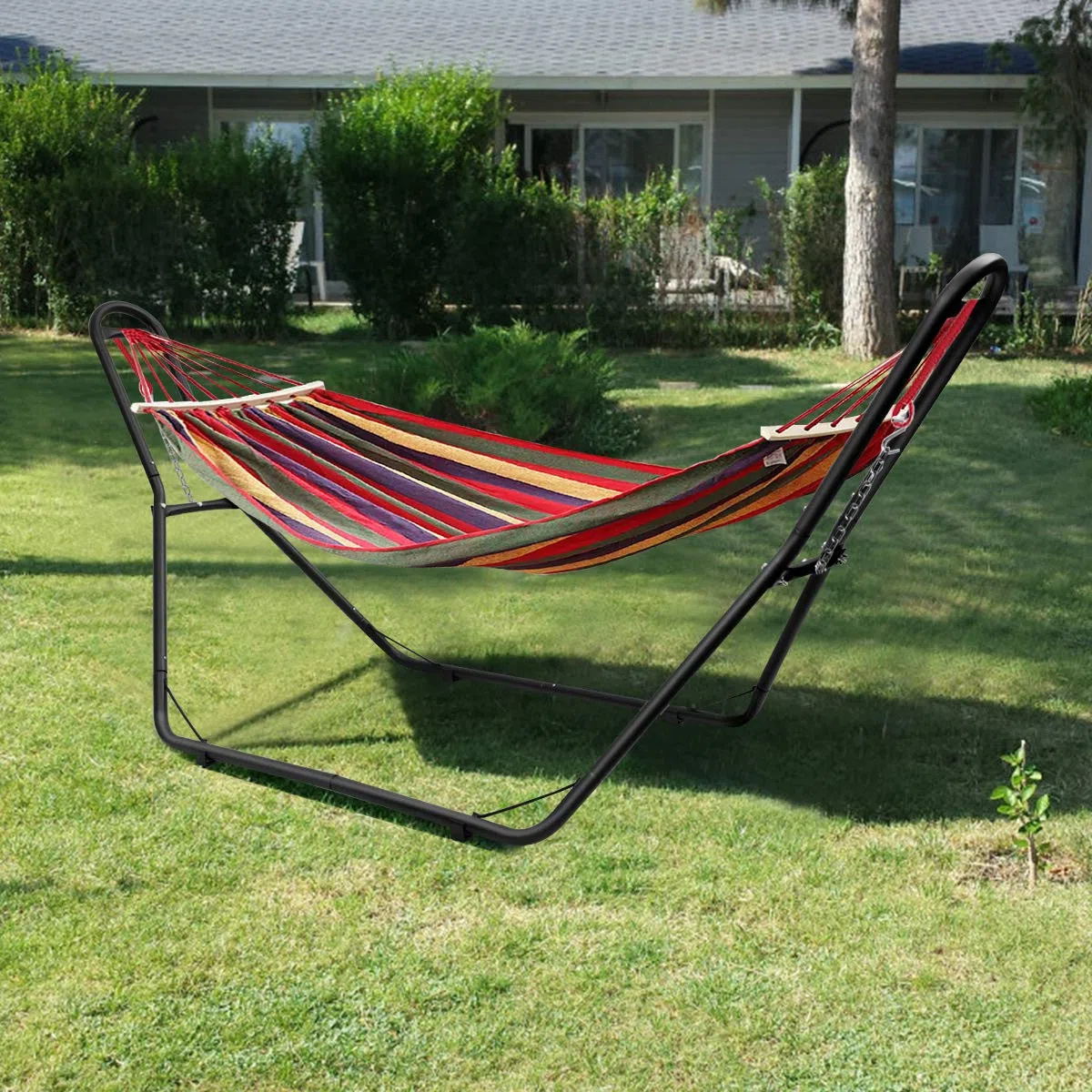 COSTWAY Supporto Universale, Telaio per Amaca Regolabile, Capacità 200 kg, 2 Persone, Adatto per Amache da 2,75 a 3,6 m di Lunghezza, per Terrazza Esterna Coperta da Giardino, Nero (amaca non inclusa)
