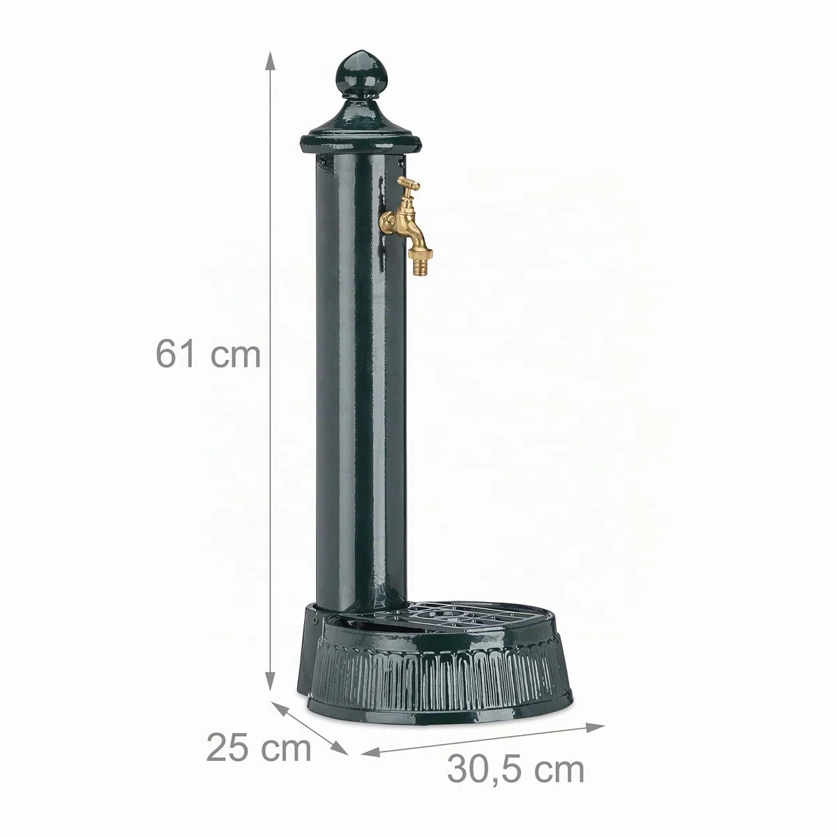 Relaxdays Fontana a Colonna, Giardino, Terrazza, Stile Antico, Rubinetto, Vaschetta, HLP: 61 x 25 x 31 cm, Verde Scuro