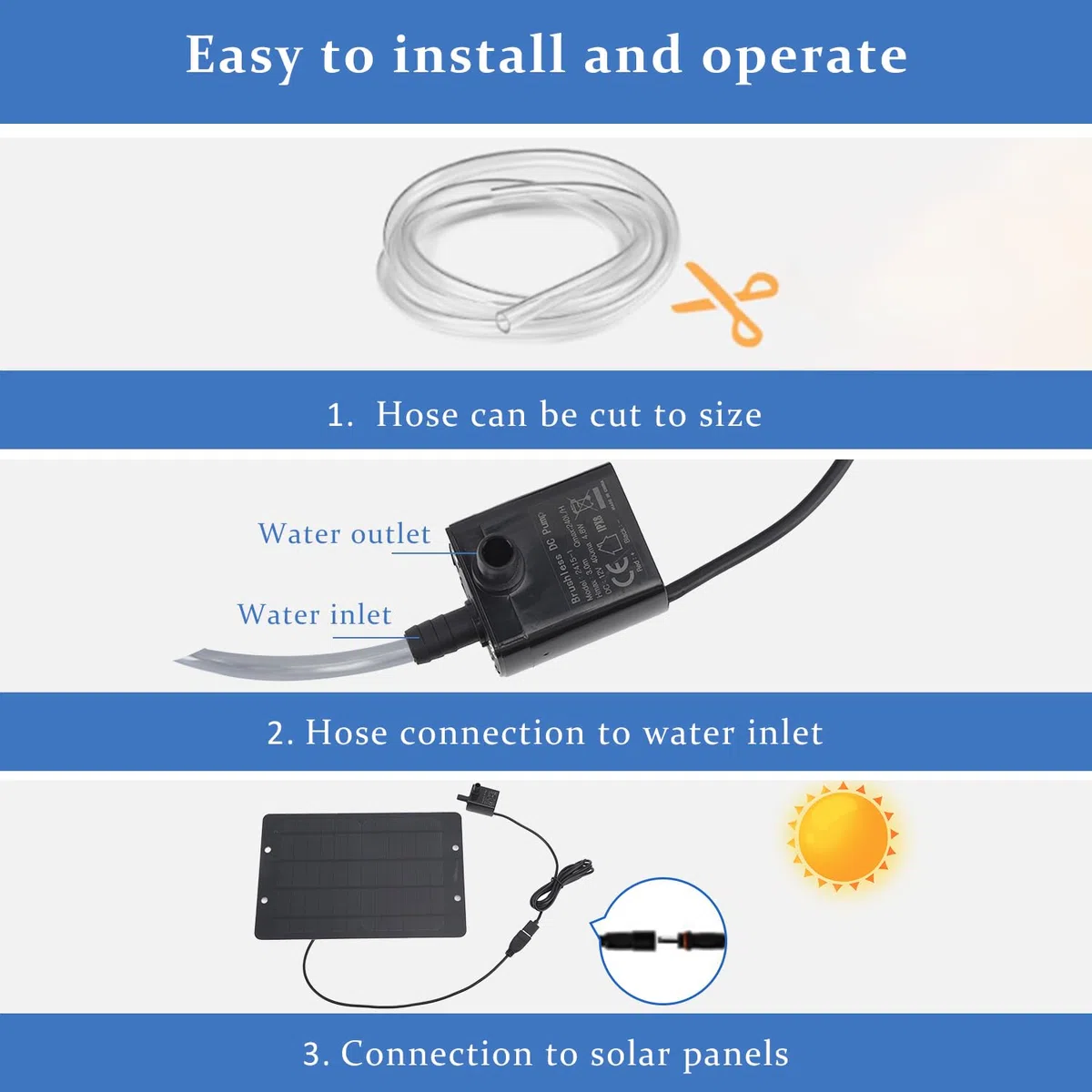 Buachois Pompa Solare per Laghetto,USB 6V 10W Kit Pannello Solare Per Vaschetta Per Uccelli,Set di Pompe Per Fontana Solare Per Laghetto All'aperto,Giardino con Patio E ACQ