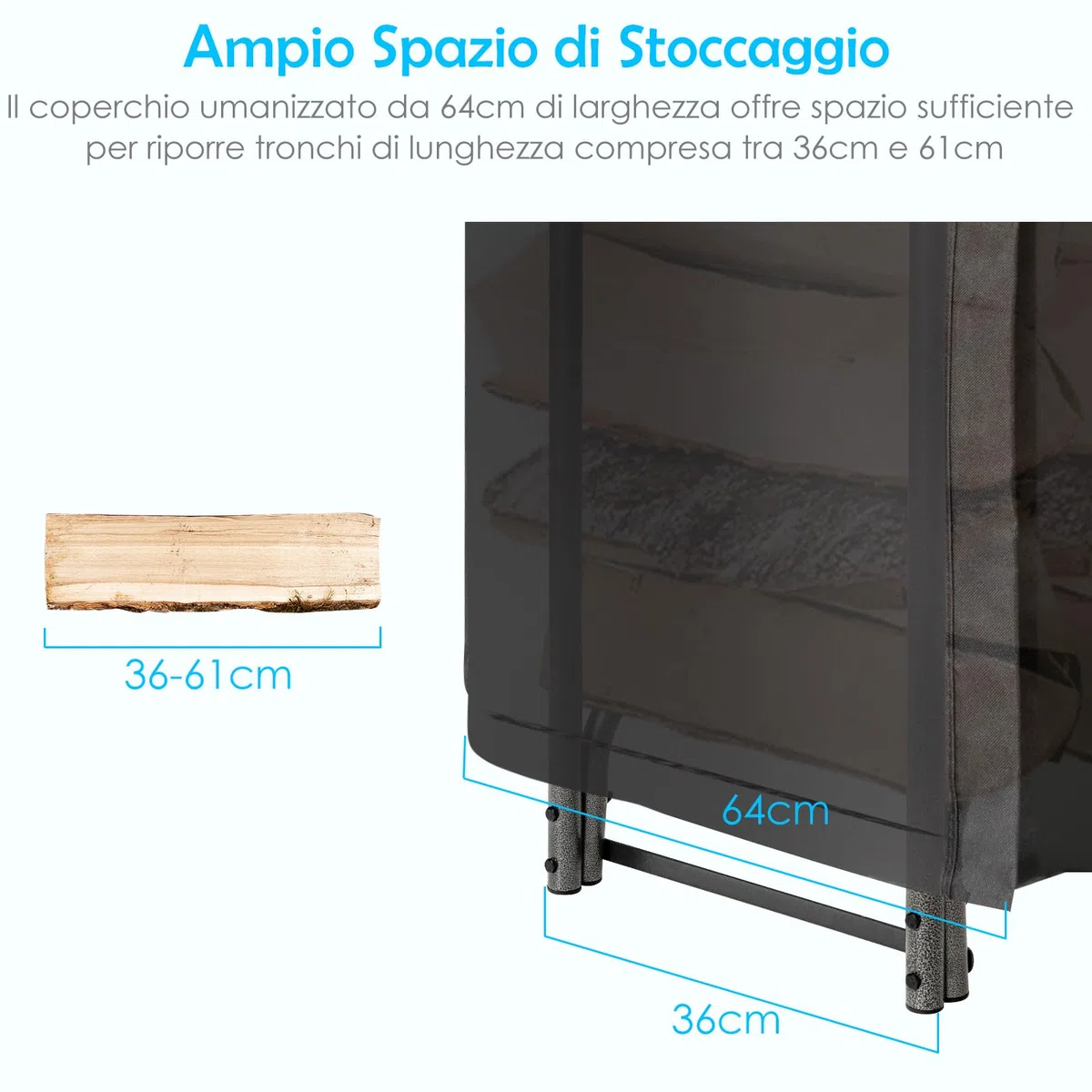 COSTWAY Porta Legna da Esterno 153 cm, Portalegna con Copertura in PVC Impermeabile e Struttura in Ferro, Nero