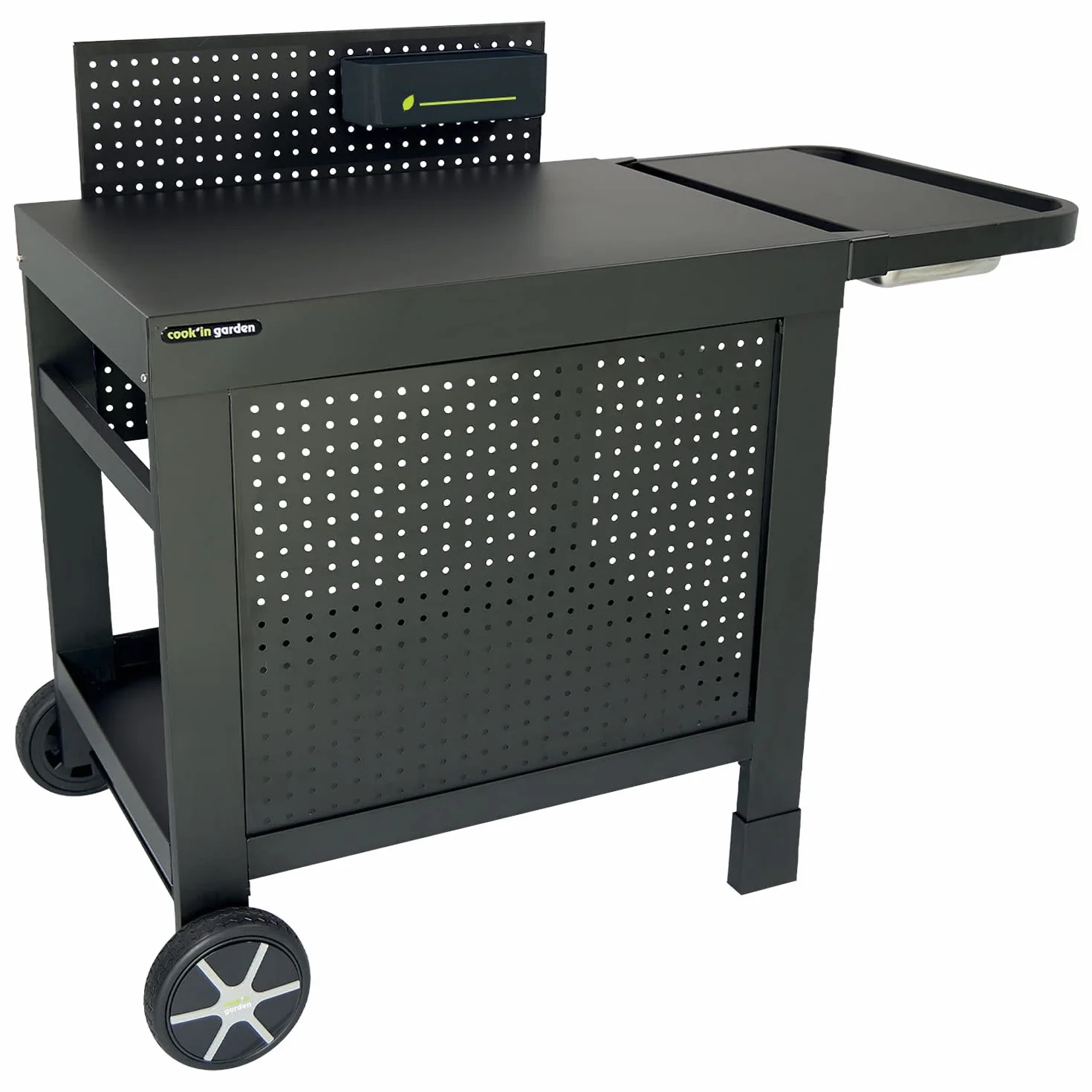 Desserte da giardino Reva 110 Premium, carrello con piano di lavoro e credenza amovibile, mobile su ruote