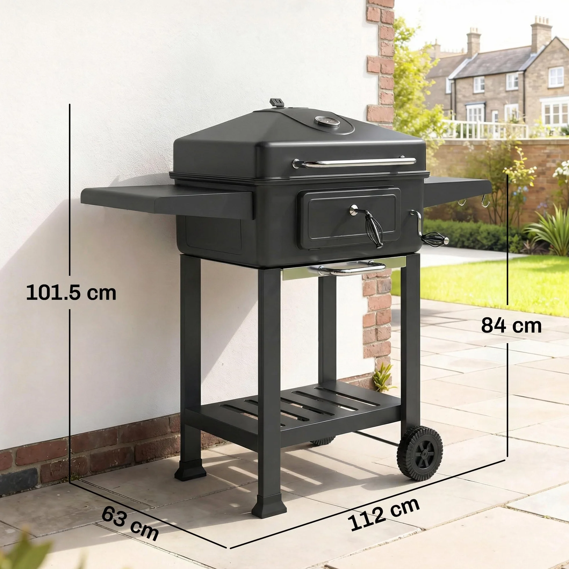 Outsunny Barbecue Carbonella Carrello BBQ Portatile con Griglia e Coperchio, Nero