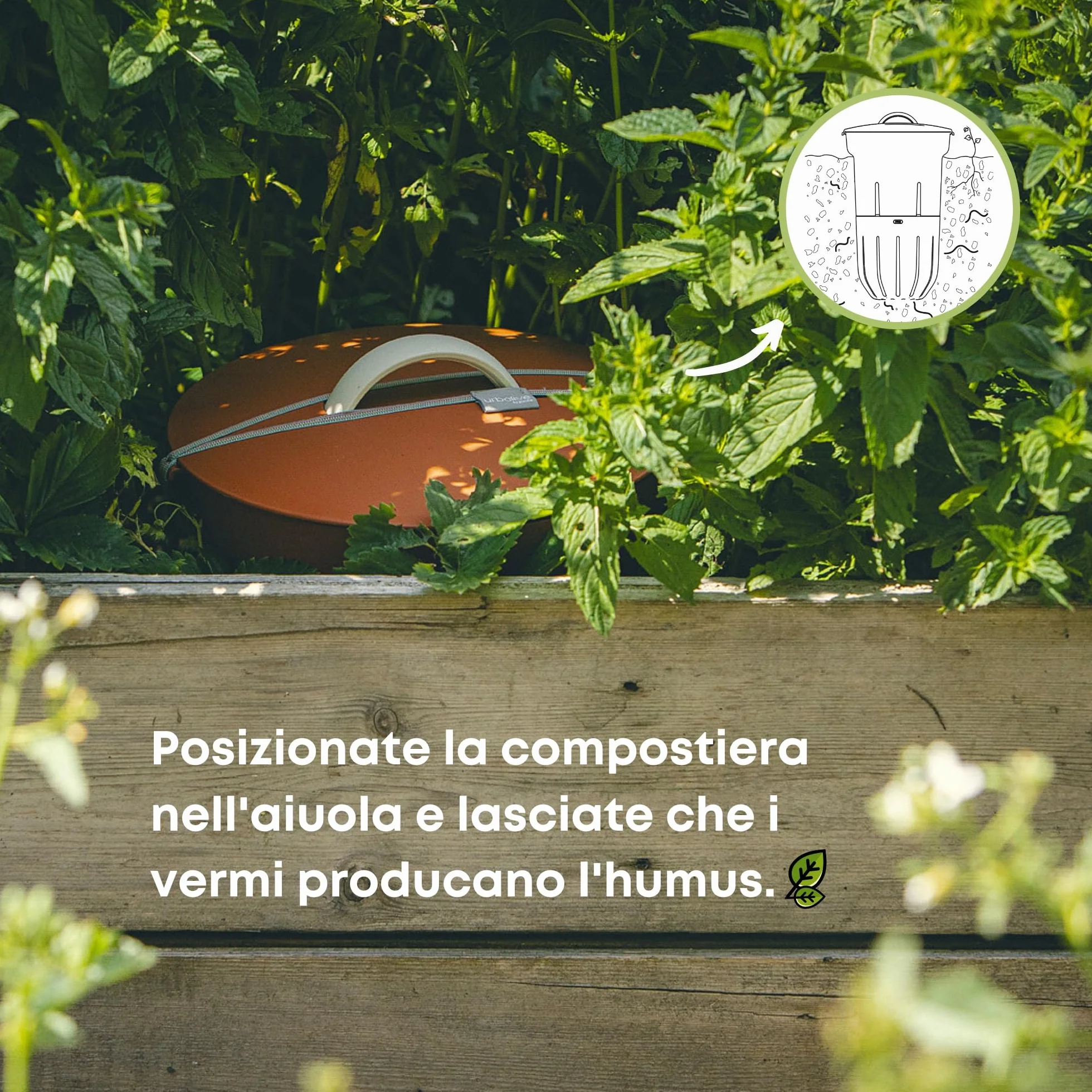 Lombricompostiera 12 L Composter per Letti Rialzati, Secchio da Esterno con Coperchio, Plastica Riciclata Terracotta