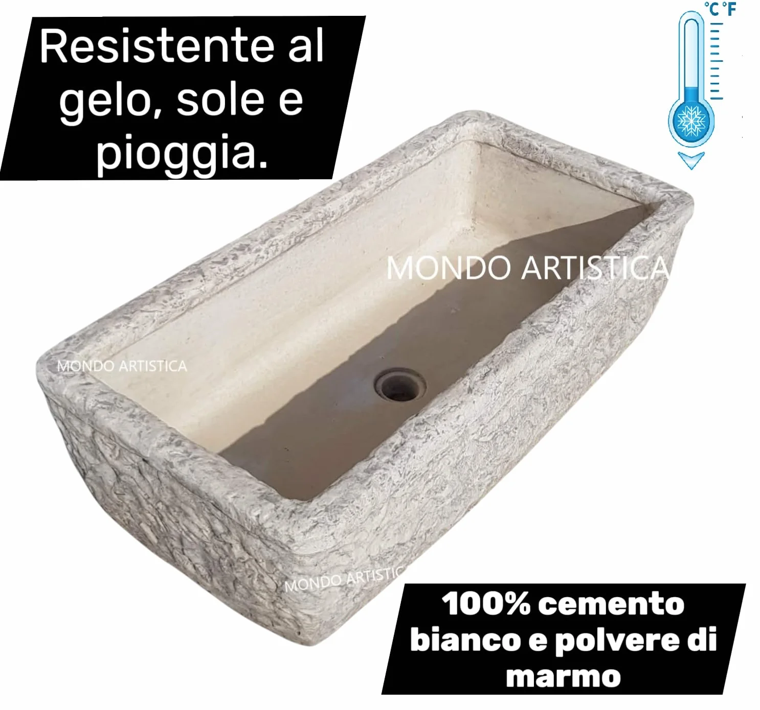 Lavandino, Lavabo, Pilozzo, Vasca Unica, Fontana Da Esterno, Per Giardino Altezza 22 cm, Larghezza 80x40 Cm, In Cemento Bianco E Polvere Di Marmo, Colore Sfumato Grigio