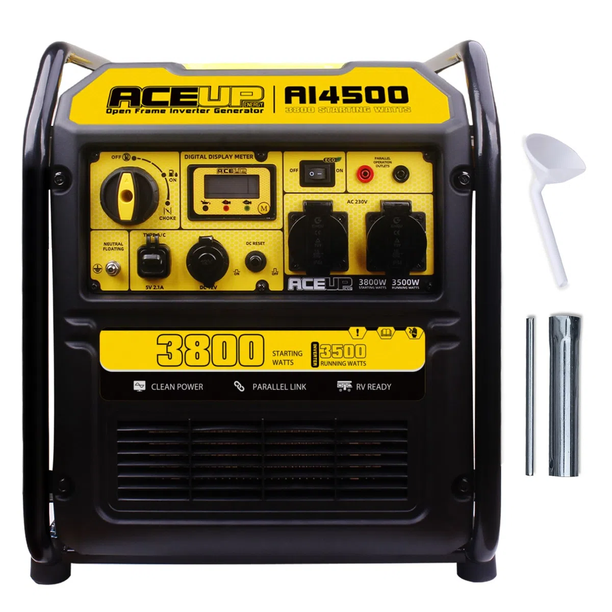 Aceup Energy 3800 Watt Generatore di Corrente Generatore Inverter a Benzina con 2 prese 230V 4 tempi