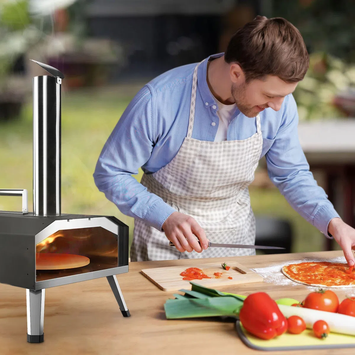 KitchenBoss Forno per Pizza da Esterno in Acciaio Inox 12'' con Pietra per Pizza a Legna