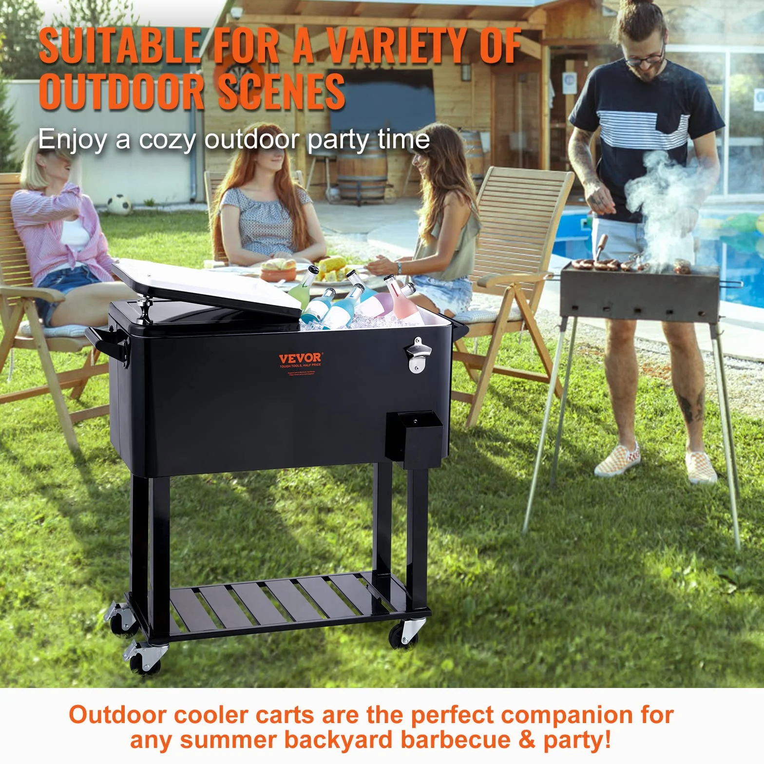 VEVOR Carrello Mobile Bar Mini Frigo Isotermico 80QT per Bevande con Apribottiglie per Feste Esterno