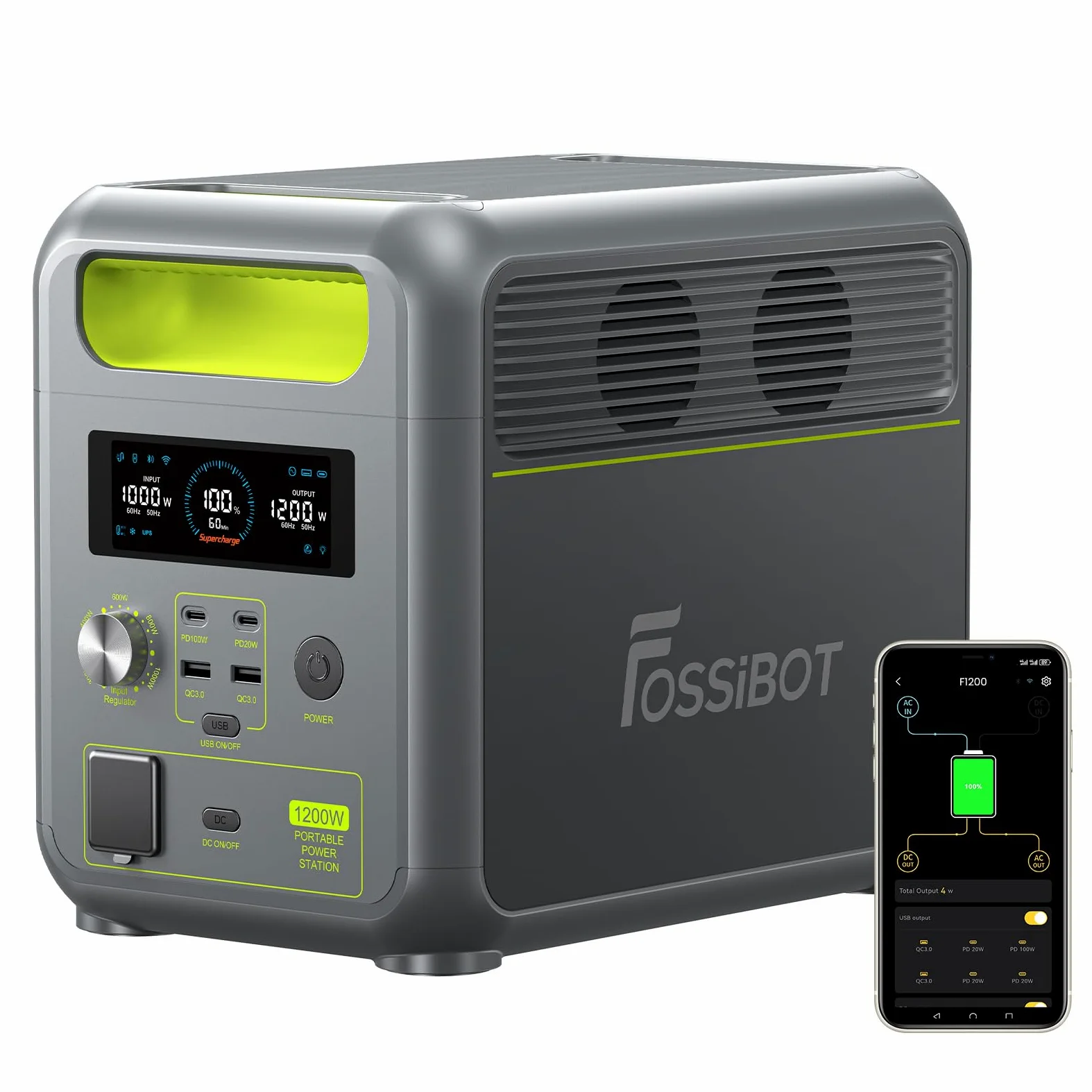 FOSSiBOT F1200 Centrale elettrica portatile 1024Wh batteria LFP, uscita fino a 1200W, batteria LFP, ricarica rapida Power station, generatore solare per campeggio e camp