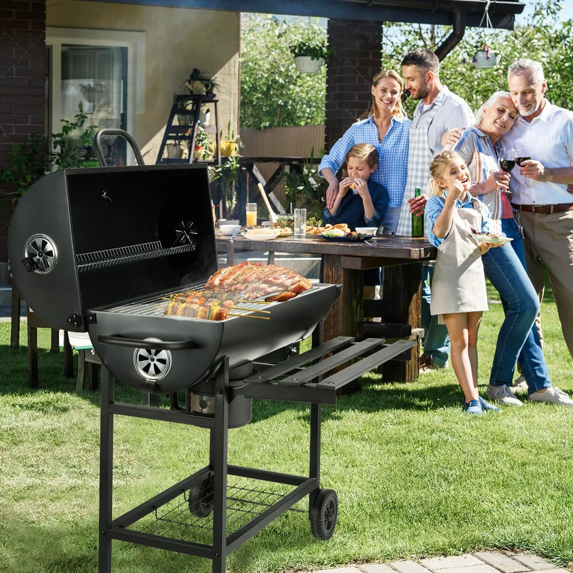 DEWINNER Barbecue a Carbonella con Griglia,girarrosto per pollo rimovibile,guanti antiscottatura e pinza in omaggio,ideale per giardino/terrazza/campeggio (Modello base)