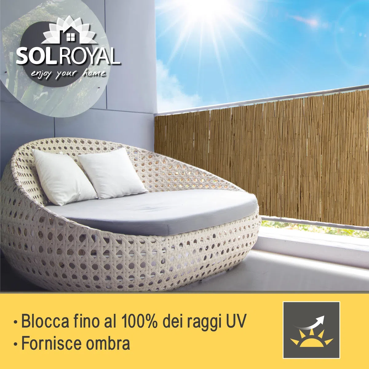 Sol Vision S36 Recinzione Canniccio Premium 90x300cm Frangivento Frangivista Giardino Balcone