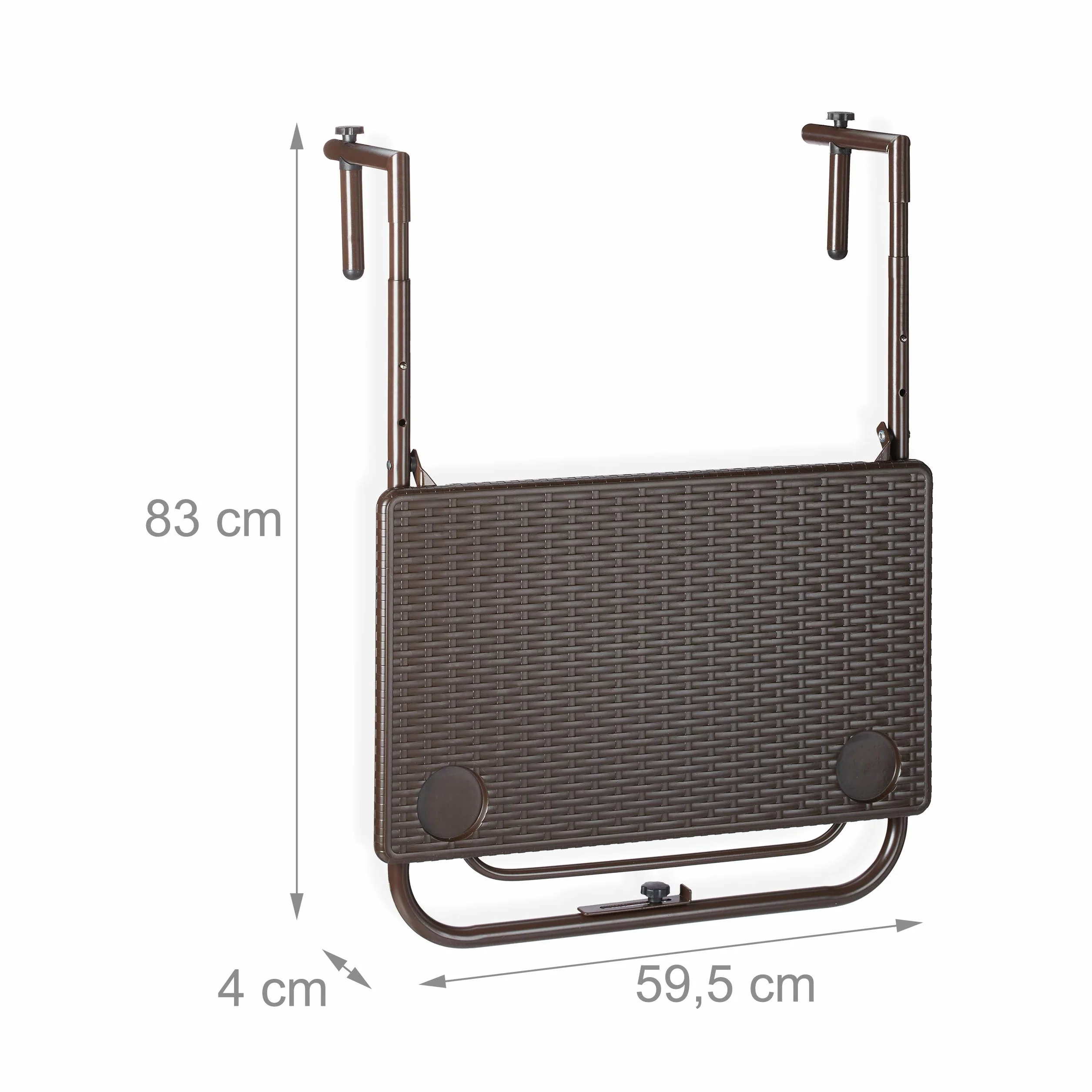 Relaxdays Tavolino Pieghevole da Balcone, Altezza Regolabile 59,5 x 36 cm, Marrone