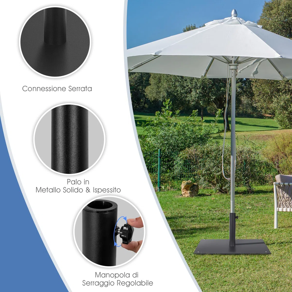 COSTWAY Base per Ombrellone Quadrata 50 cm, 16 kg con 4 Piedini Regolabili, Adattatori da 4cm/5cm, Supporto Ombrellone Installazione Veloce, per Patio Piscina (Nero)