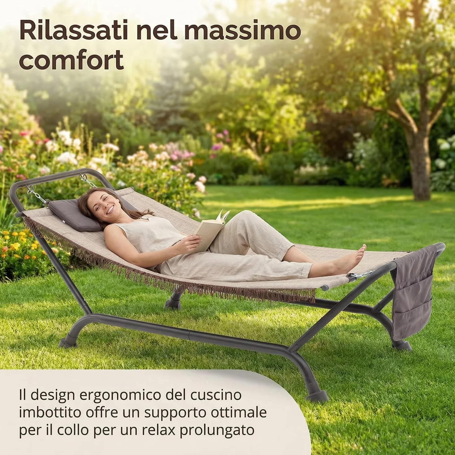 Marvin Cuscino di Ricambio per Amaca Bali Sospesa Colore Beige Tessuto Morbido Imbottito Resistente (Beige)
