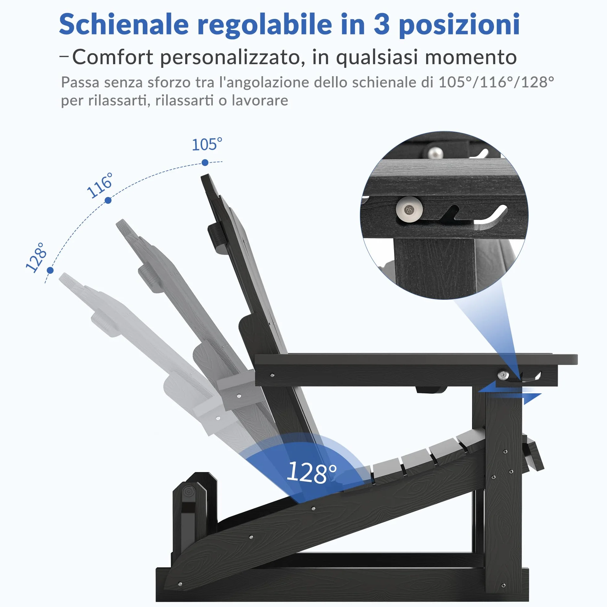 Sedia a dondolo Adirondack con schienale regolabile,sedia a dondolo per patio in simil-legno resistente alle intemperie con portabicchieri, meccanismo di oscillazione fluido,capacità di peso 200 kg