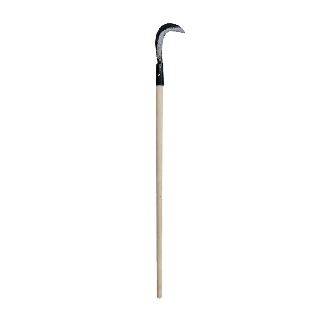 Falce da Giardino con Manico Lungo, Lama Curva in Acciaio, Manico in Legno 80 cm