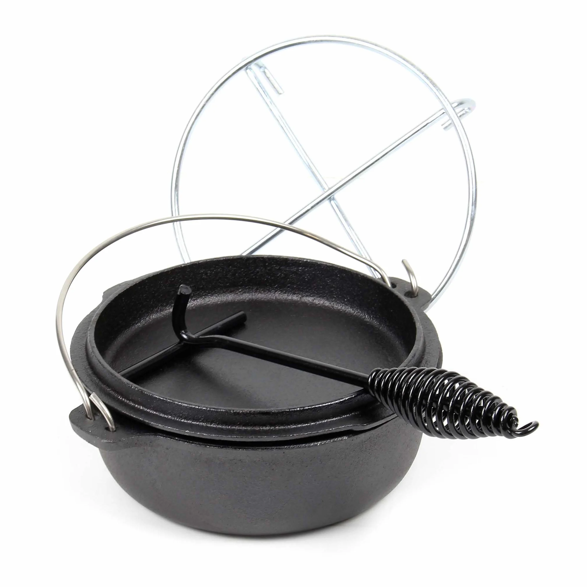 Wiltec Dutch Oven Forno Olandese con Pentola in ghisa 4l sottopentola e solleva coperchio per fuoco campeggio