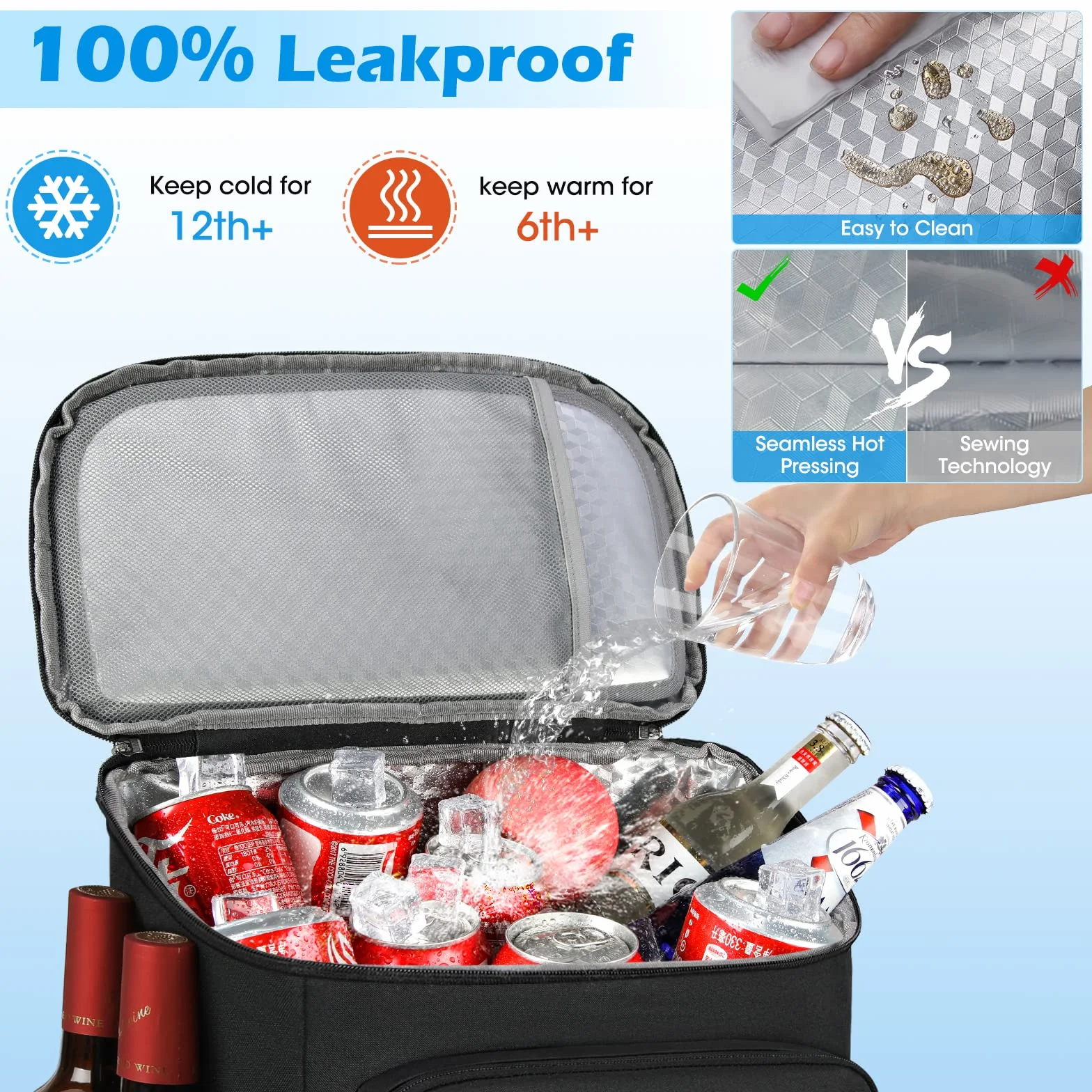 NUBILY 30L Zaino Termico Impermeabile Isotermica Borsa Termica Porta Pranzo Refrigerante Borsa Frigo Grande Borsa da Picnic Scatola per Il Pranzo Pasti Campeggio Barbecue Trekking Nero