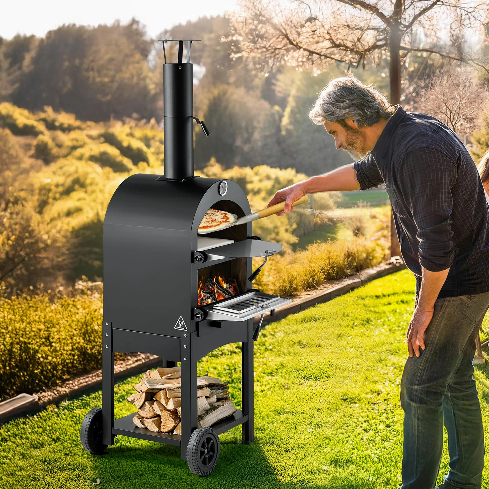 VEVOR Forno per Pizza da Esterno Portatile 12 pollici a Pellet max. 540°C con 2 Ruote Rimovibili