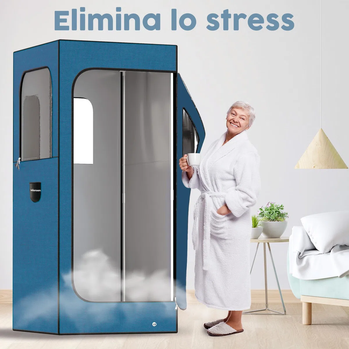 Adamson Sauna Portatile a Vapore 1000W 2.6L Vasca Sauna da Casa Sedia Telecomando Massaggiatore Pedale Tappettino Antiscivolo Blu