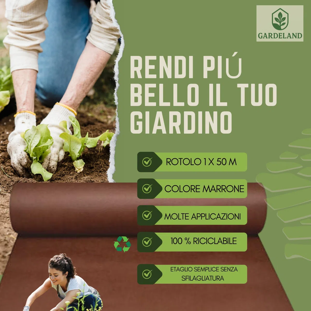 Telo Pacciamatura Marrone Premium 50m x 1m 90g/m2 Anti Erbacce Trattamento UV Resistente alle Intemperie Made in EU