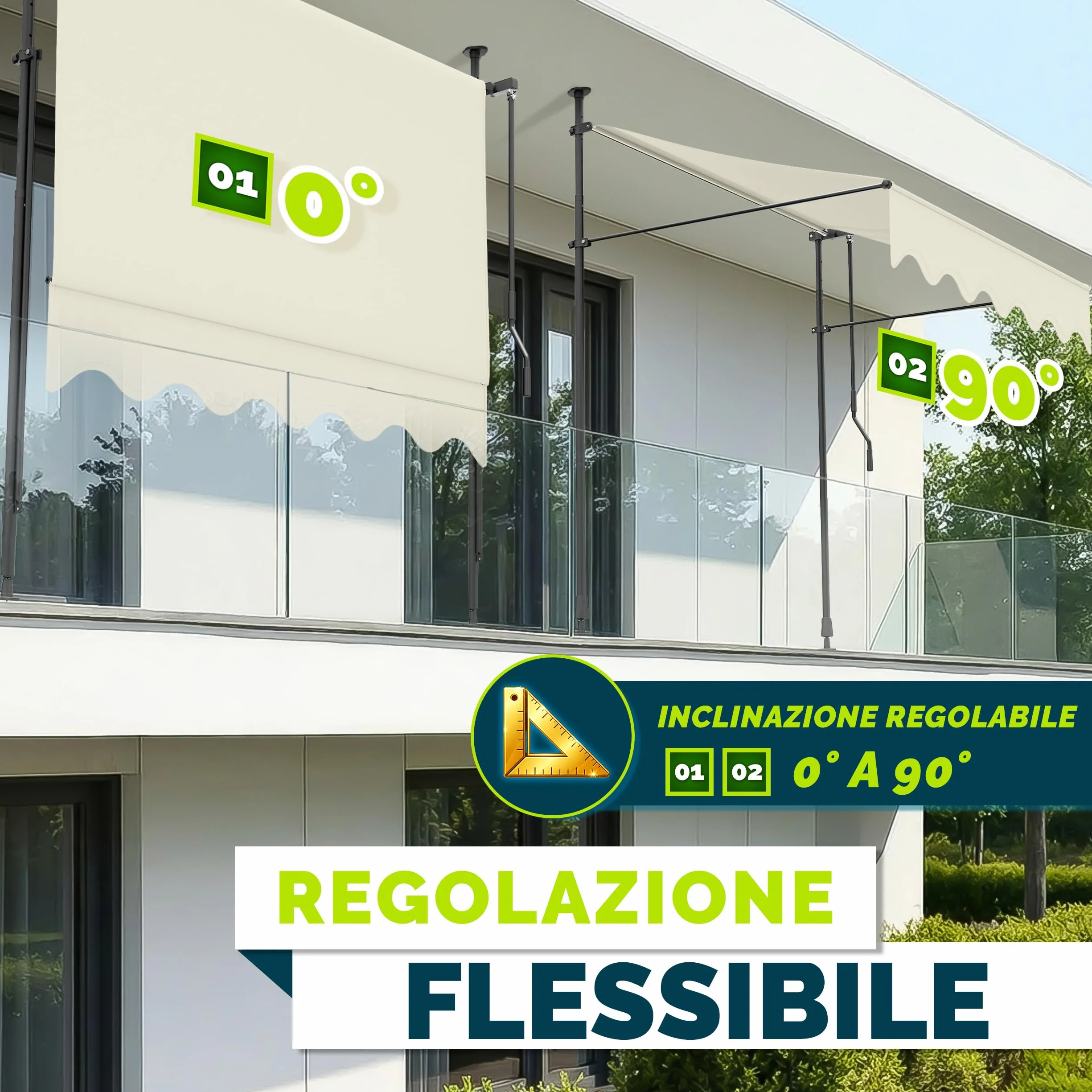 Tillvex Tenda da Sole a Bracci con Manovella 150cm Sabbia Protezione Balcone Regolabile Senza Forare UV
