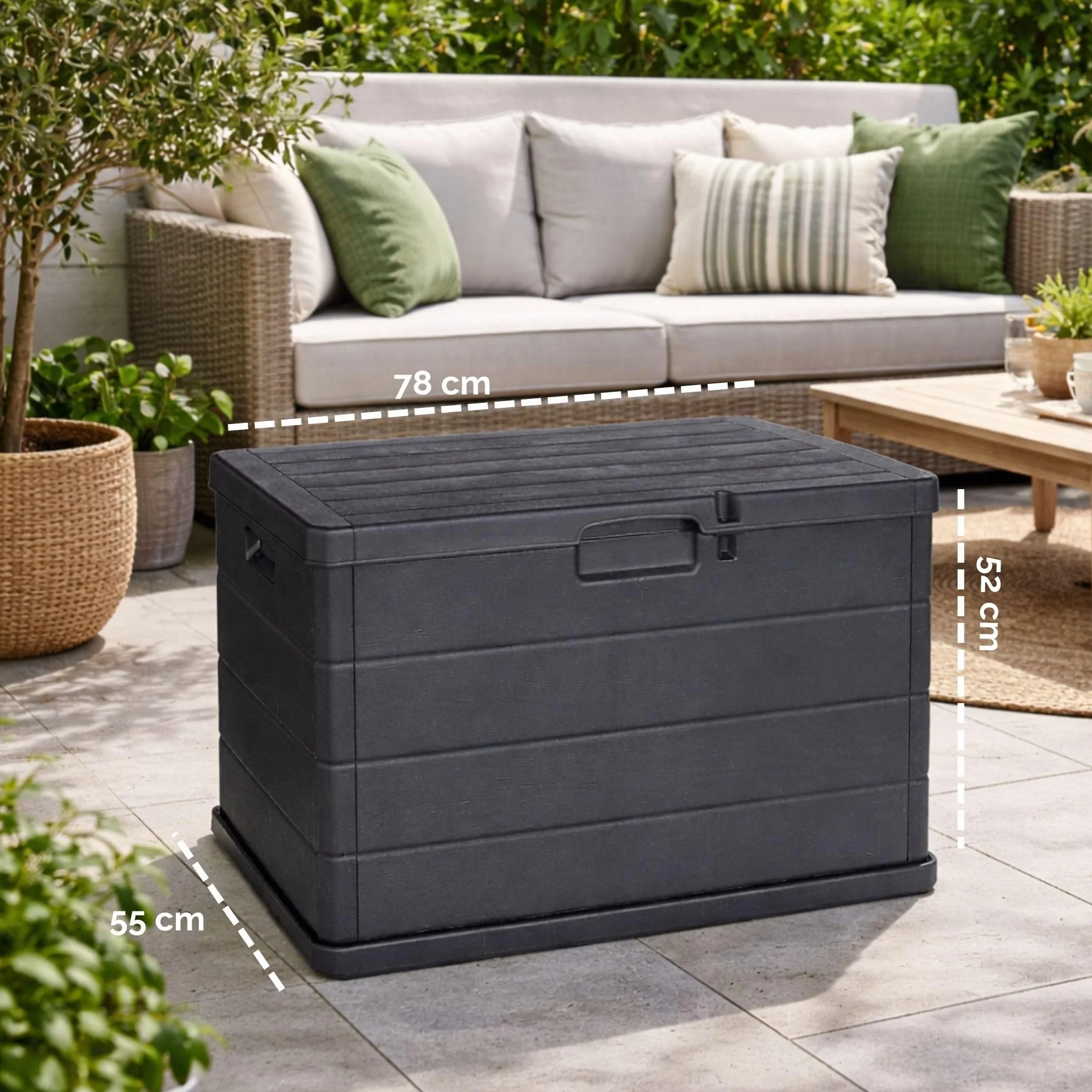 Maury's Baule Cassapanca 170 Litri Effetto Legno, Contenitore Stoccaggio in Resina Antracite 78x55x52 cm