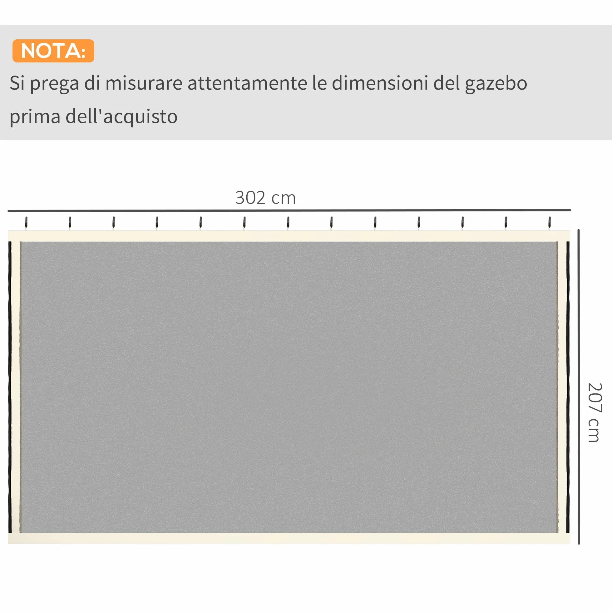 Outsunny Zanzariera per Gazebo, Tende Zanzariera di Ricambio Universale, 302x207cm, Nero, Beige