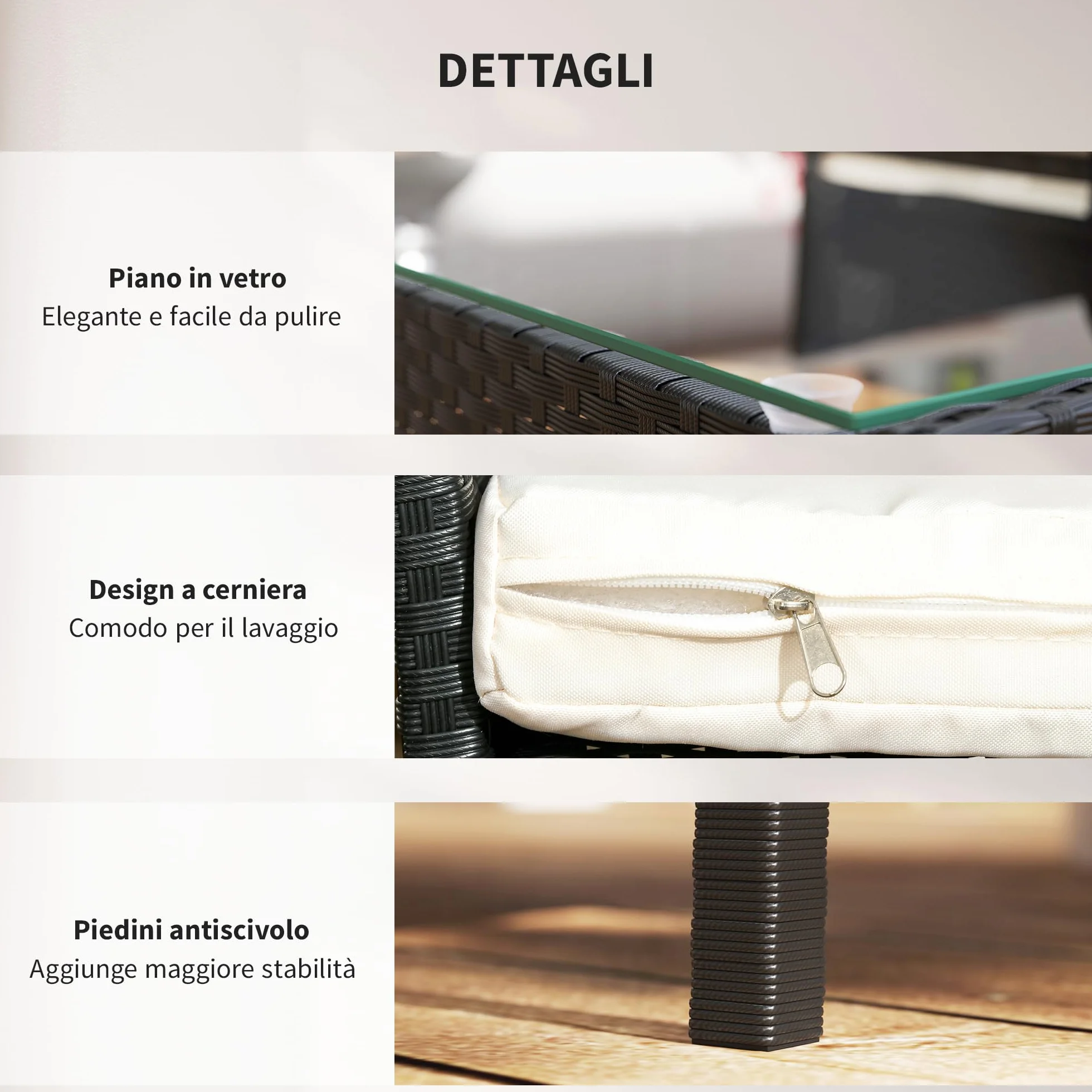 Outsunny Set da Giardino 4 Pezzi in Rattan con Sedie e Tavolino, Nero e Crema