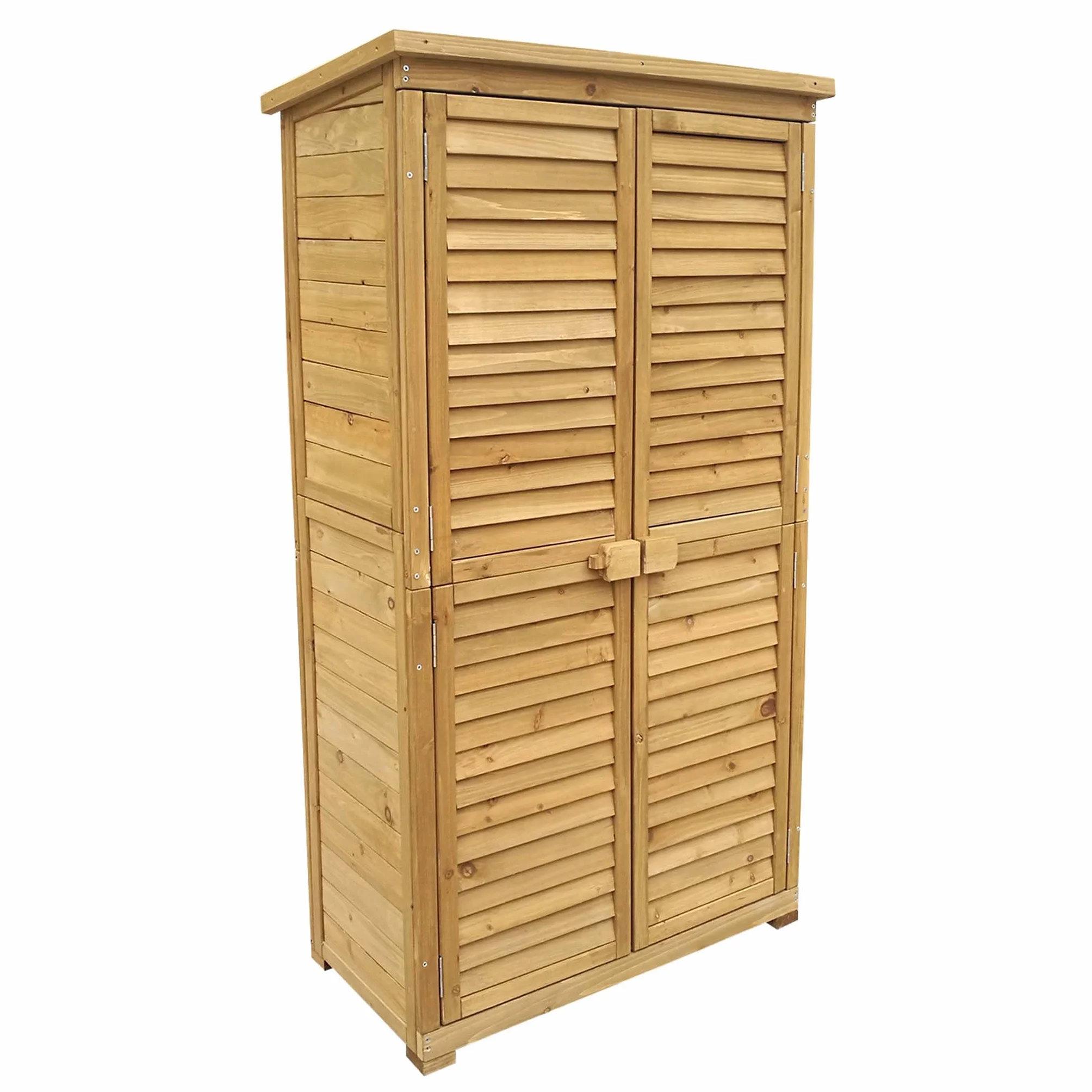 Wiltec Armadio da giardino con ante battenti a persiana 870x465x1600 mm legno di abete con tetto in bitume