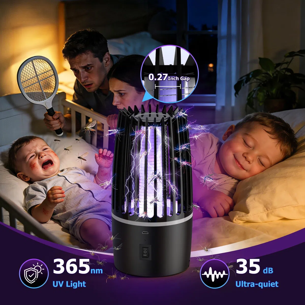 Lampada Antizanzare Elettrica UV 365nm, Ammazza Zanzare Elettrico 4000mAh, Zanzariera Elettrica da Interno ed Esterno, Lampada Antizanzare da Esterno e Interno, Anti Zanzare Silenzioso