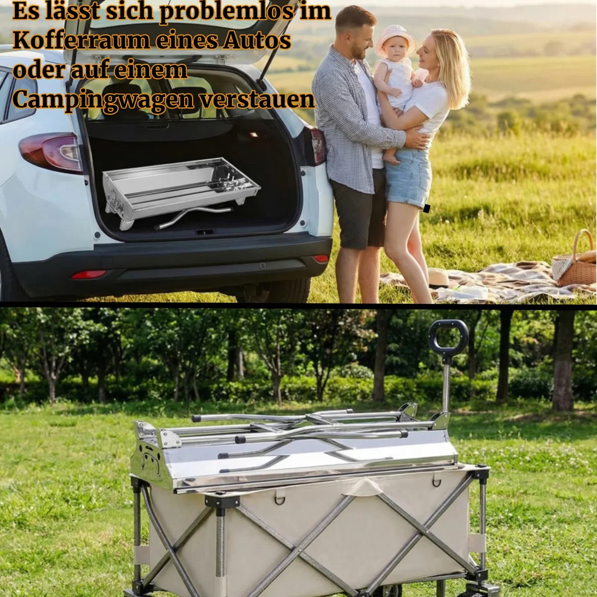 Barbecue a Carbonella XXL, Griglia a Carbone, Griglia Campeggio, Barbecue a Cabone Portatile Pieghevole in Acciaio Inossidabile con Padella Antiaderente, per Giardino Terrazza Picnic Campeggio