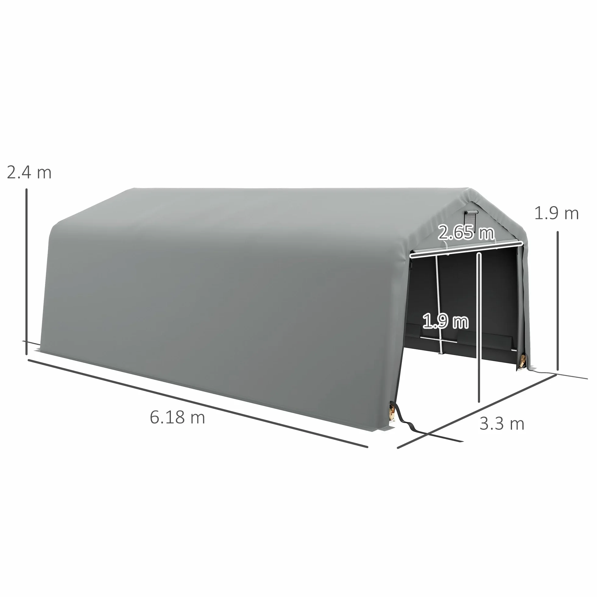 Outsunny Tendone da Giardino per Auto in Acciaio Zincato e PE 618x265/330x240 cm Grigio Chiaro