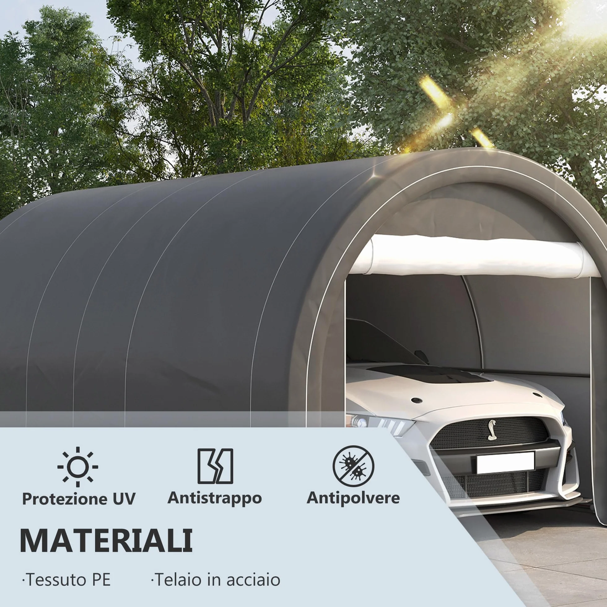 Outsunny Garage Auto Esterno Acciaio Zincato PE 500x300x240 cm Grigio