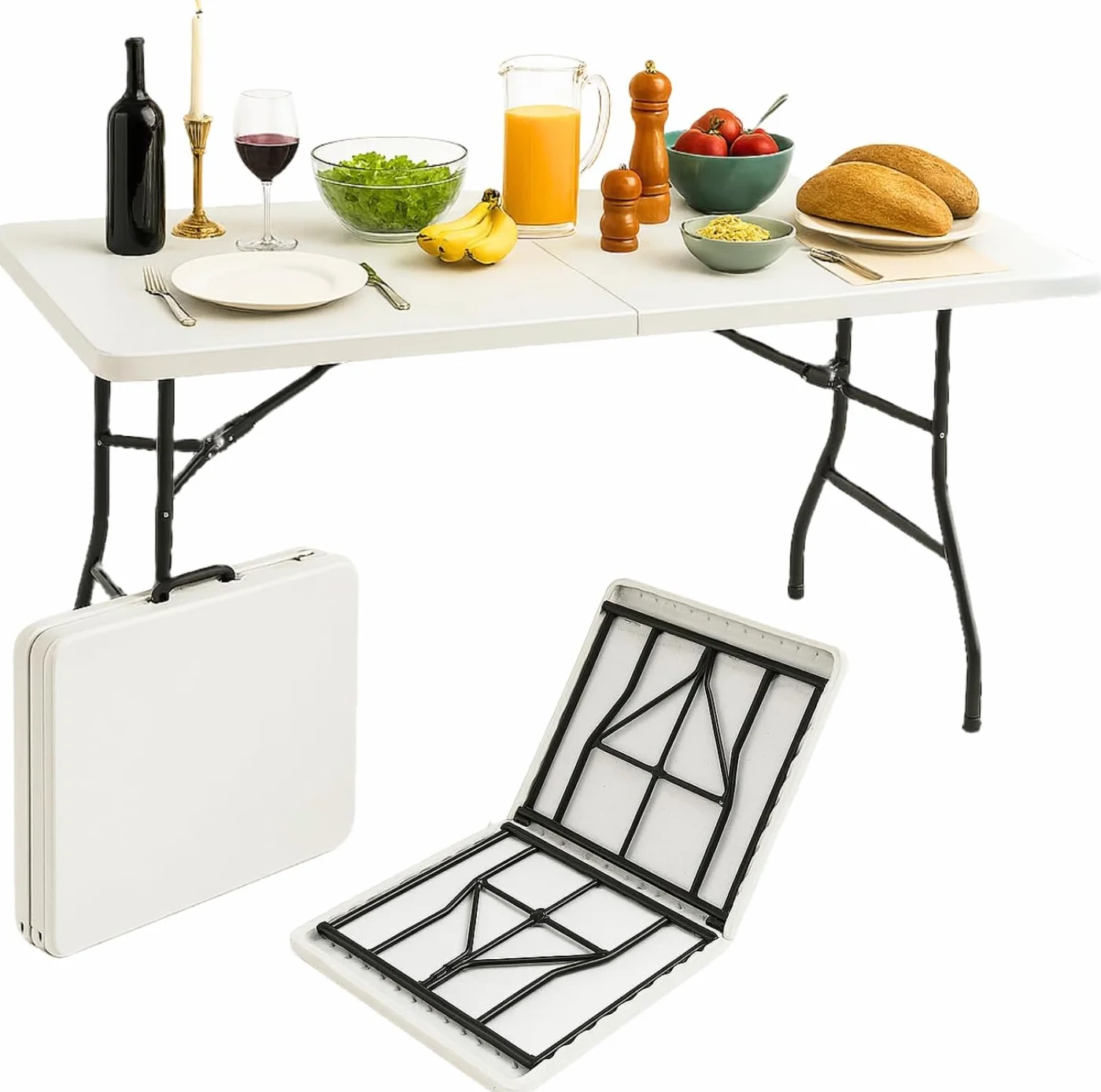 PALUPLUS Tavolo Catering Rettangolare a Valigetta Bianco 180x71x74 cm Tavolo Pieghevole Resina Metallo