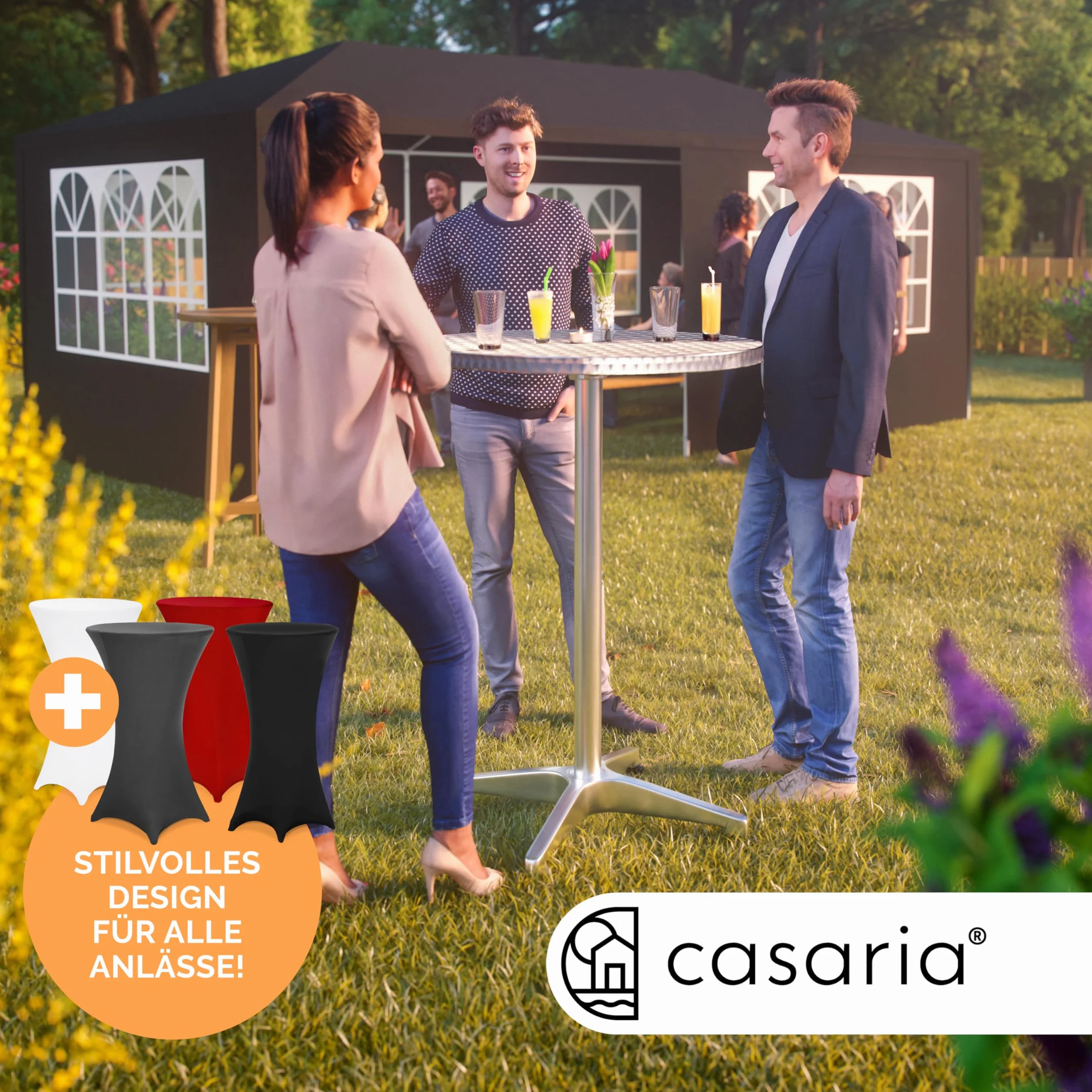 Casaria® Tavolo Alto da Bar 2in1 con Copritavolo Regolabile 70 cm / 115 cm in Alluminio Rotondo Ø60cm Resistente per Giardino Bistro Tavoli da Birreria Feste Ricevimento