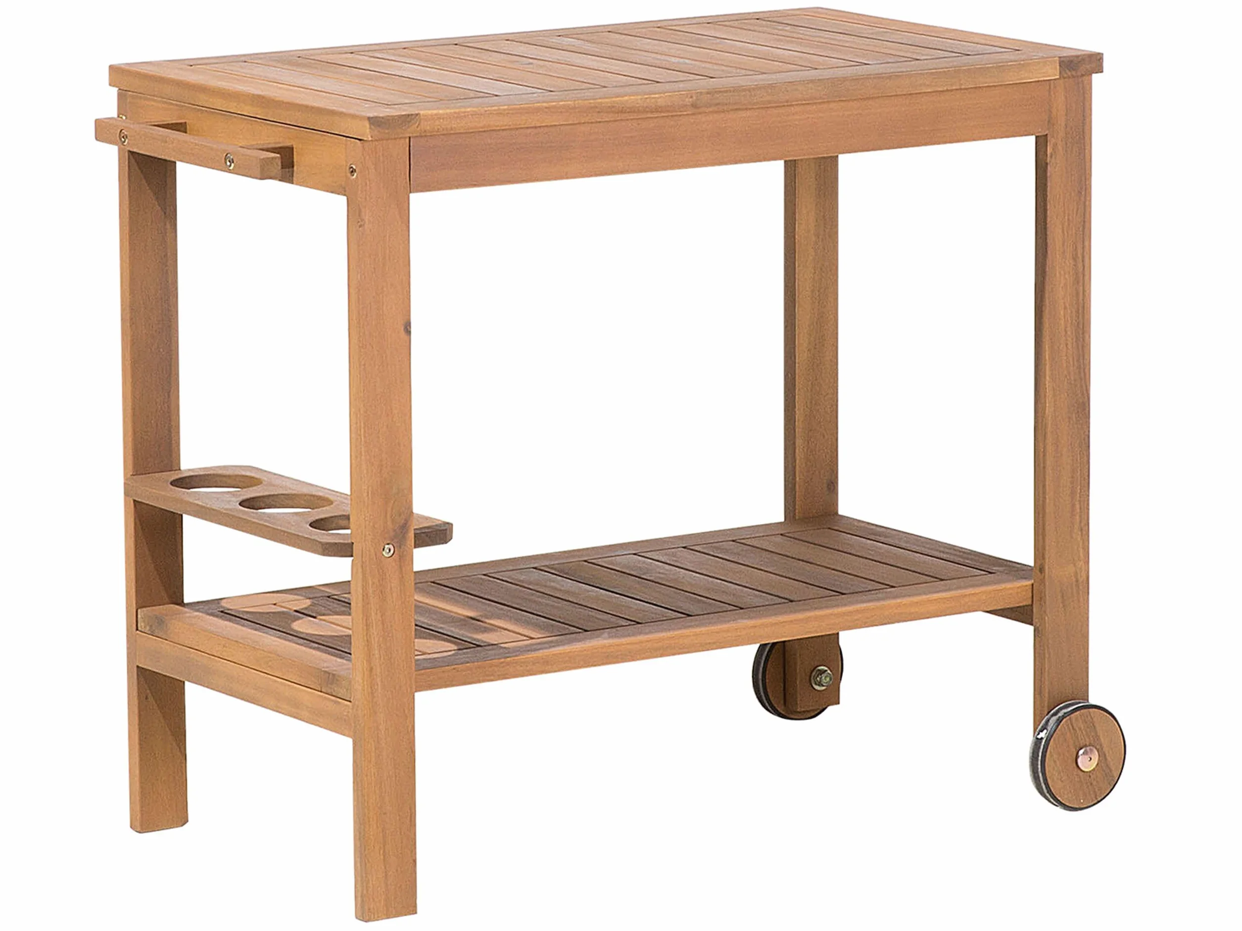Beliani Carrello da giardino in legno di acacia con supporto per bottiglie